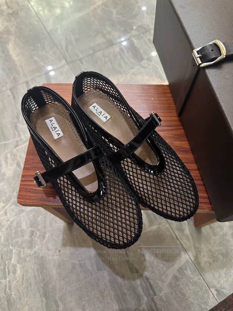 Alaia Alaia Women's Cutout Fishnet Shoes Ballet Shoes Black Size US 7.5 / IT 37.5 - 1 Thumbnail