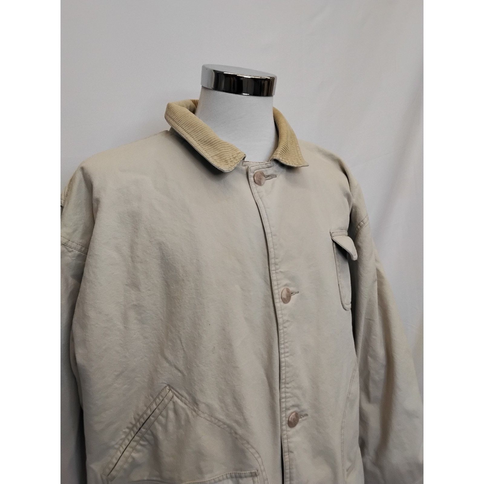 Izod Izod Chore Coat Men's XL Beige Corduroy Collar VTG Hong Kong Size XXL / US 16-18 / IT 52-54 - 4 Thumbnail