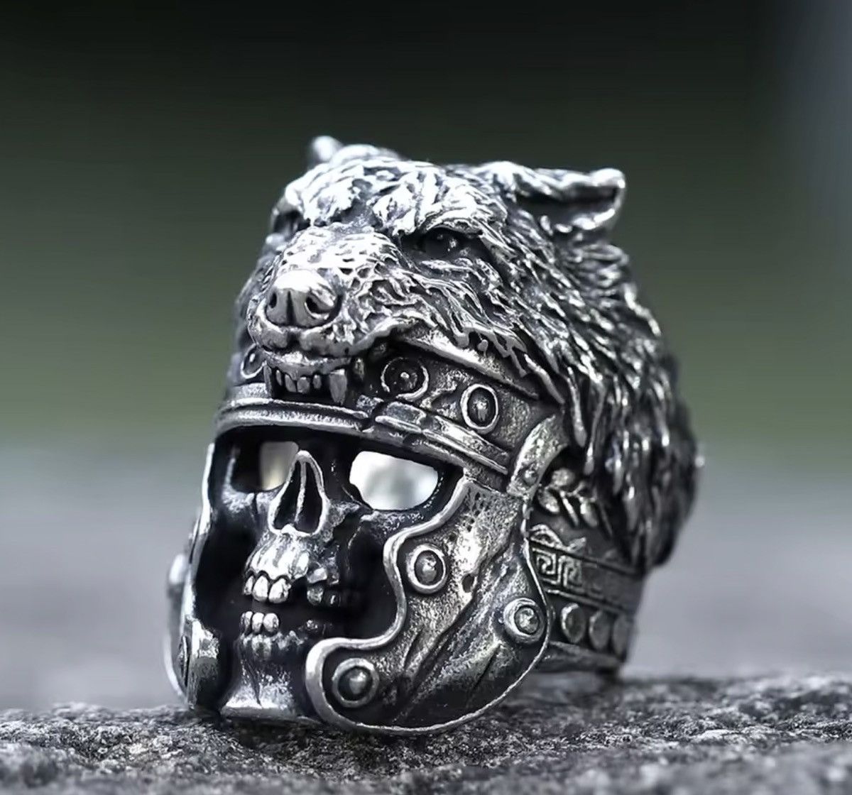Jewelry wolf and skull viking ring gothic Size 8-13 Size ONE SIZE - 6 Thumbnail