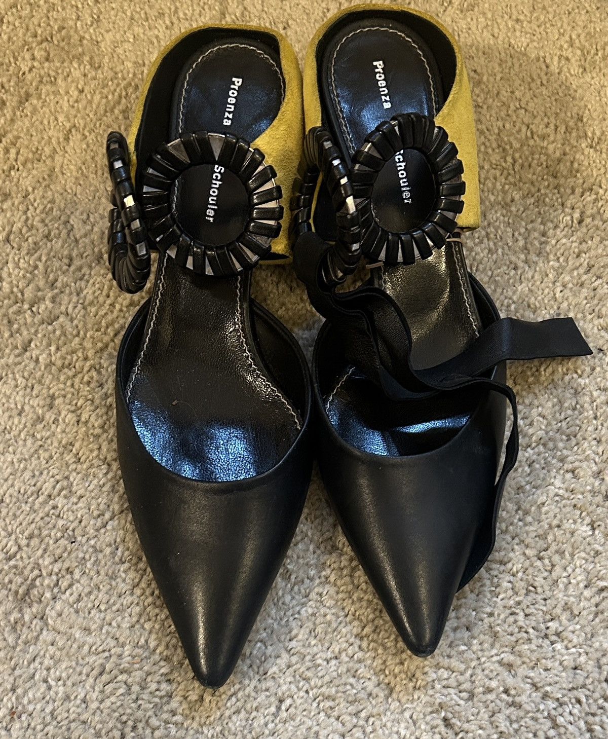 Proenza Schouler Proenza Schouler Leather and Suede Black and Yellow Shoes Size US 9 / IT 39 - 2 Thumbnail