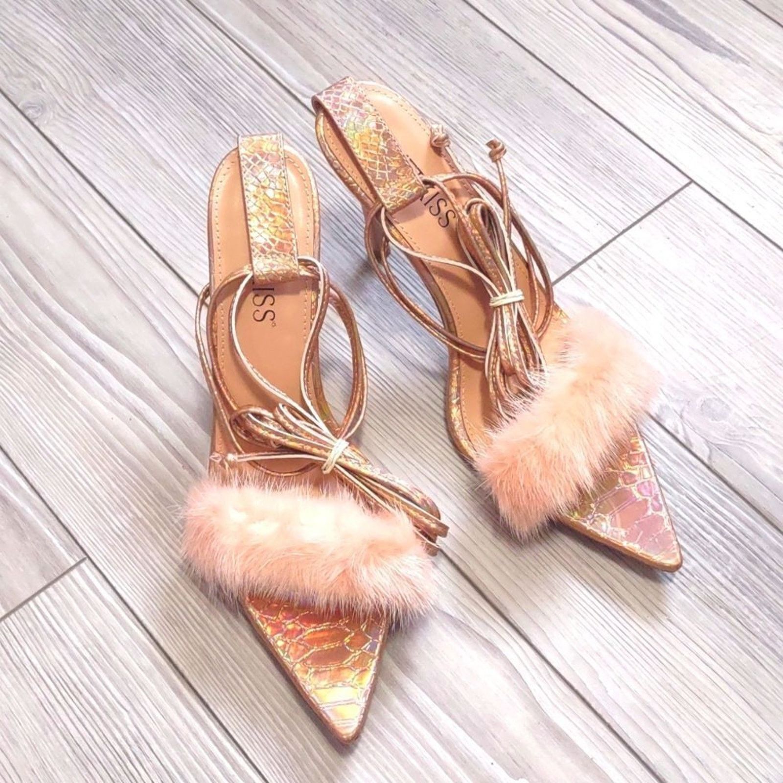 Other (47-1454) Wet Kiss Women's Fluffy Heeled Sandals Size 9.5 Size US 9.5 / IT 39.5 - 8 Thumbnail