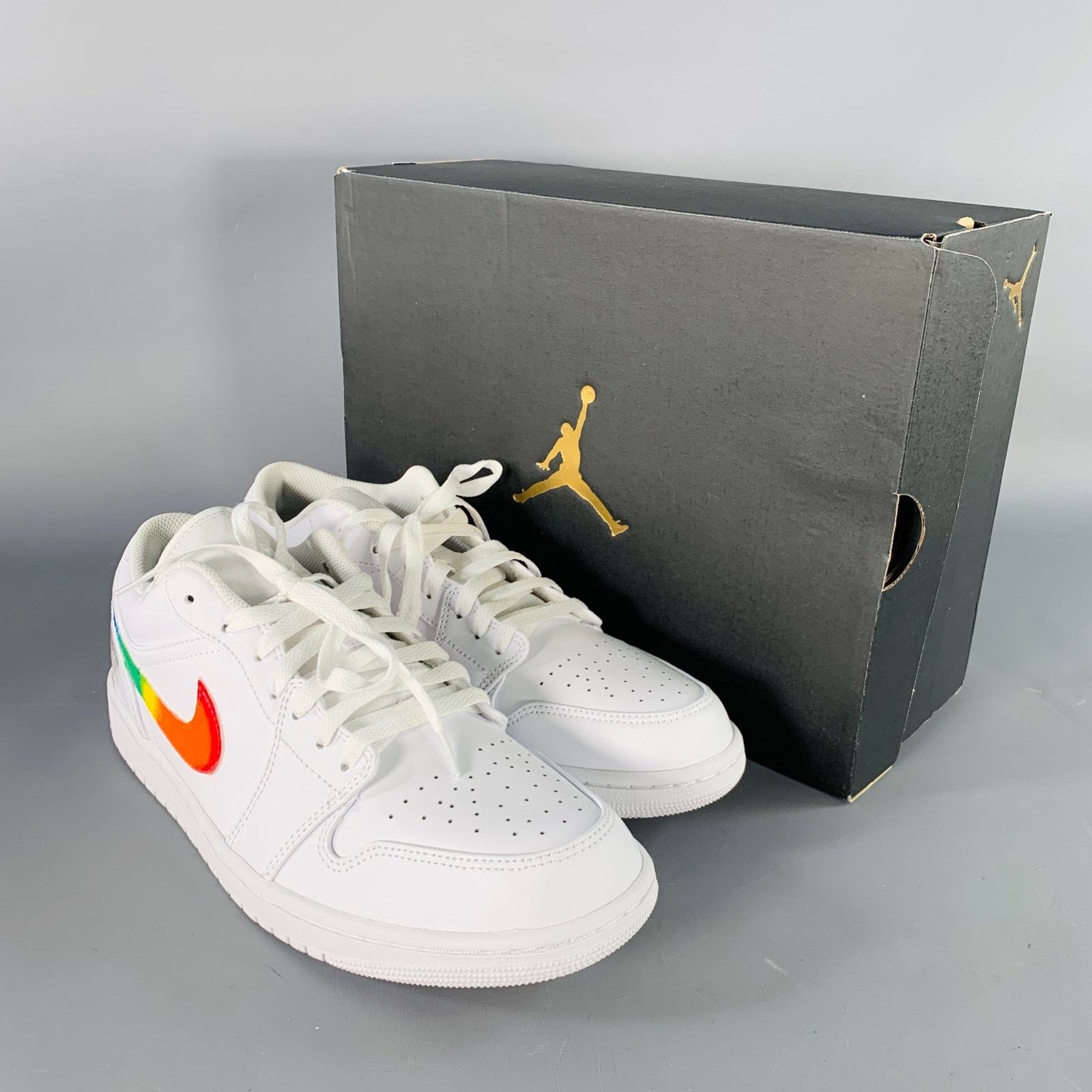 Nike Air Jordan 1 Low Multi Color Rainbow Swoosh Leather Sneakers Size US 11 / EU 44 - 9 Thumbnail