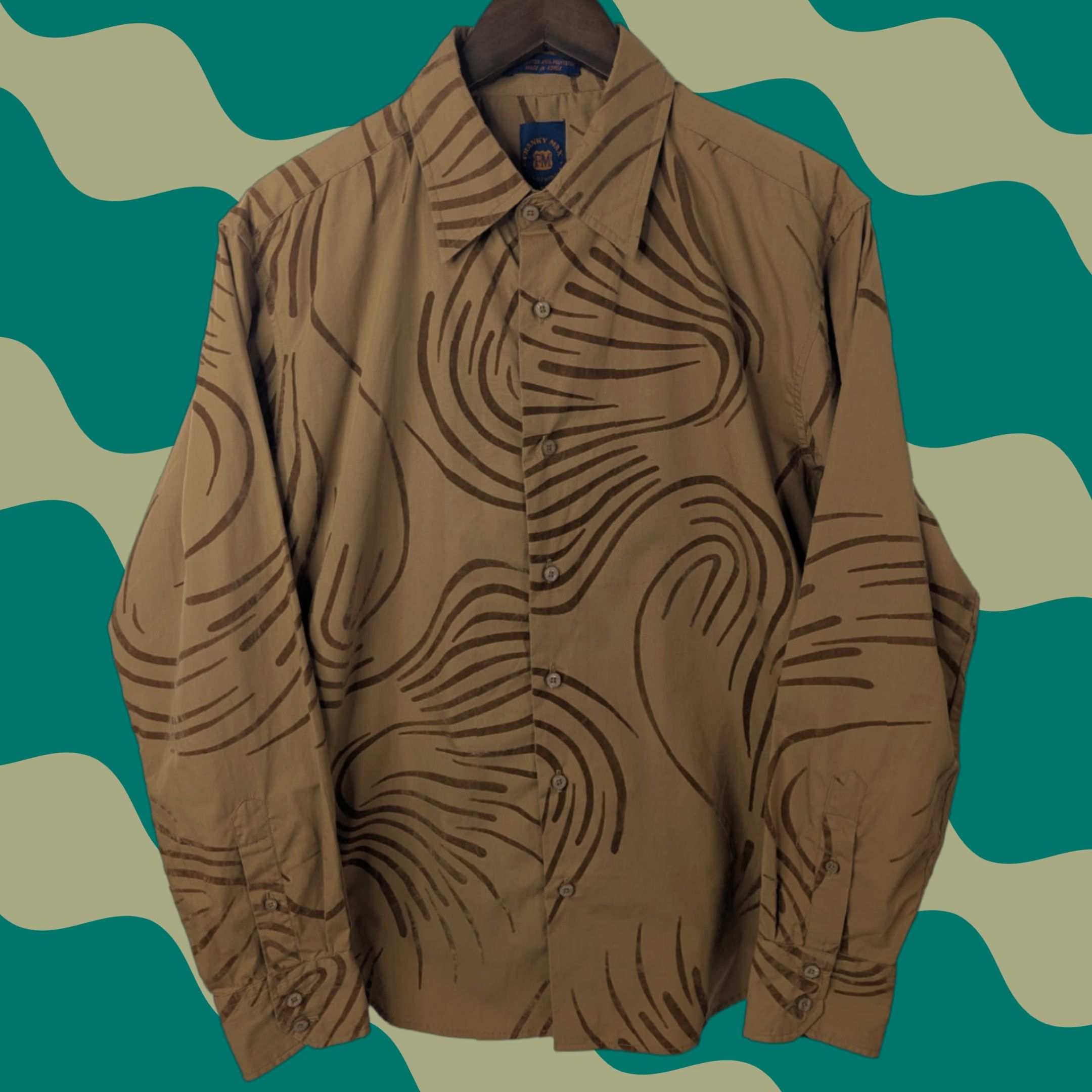 Vintage Franky Max Mens Long Sleeve Button-Up Shirt Size Medium Brown Swirl Abstract Embroidered Casual Party/Cocktail Button-Up Vintage No Size US M / EU 48-50 / 2 - 1 Thumbnail