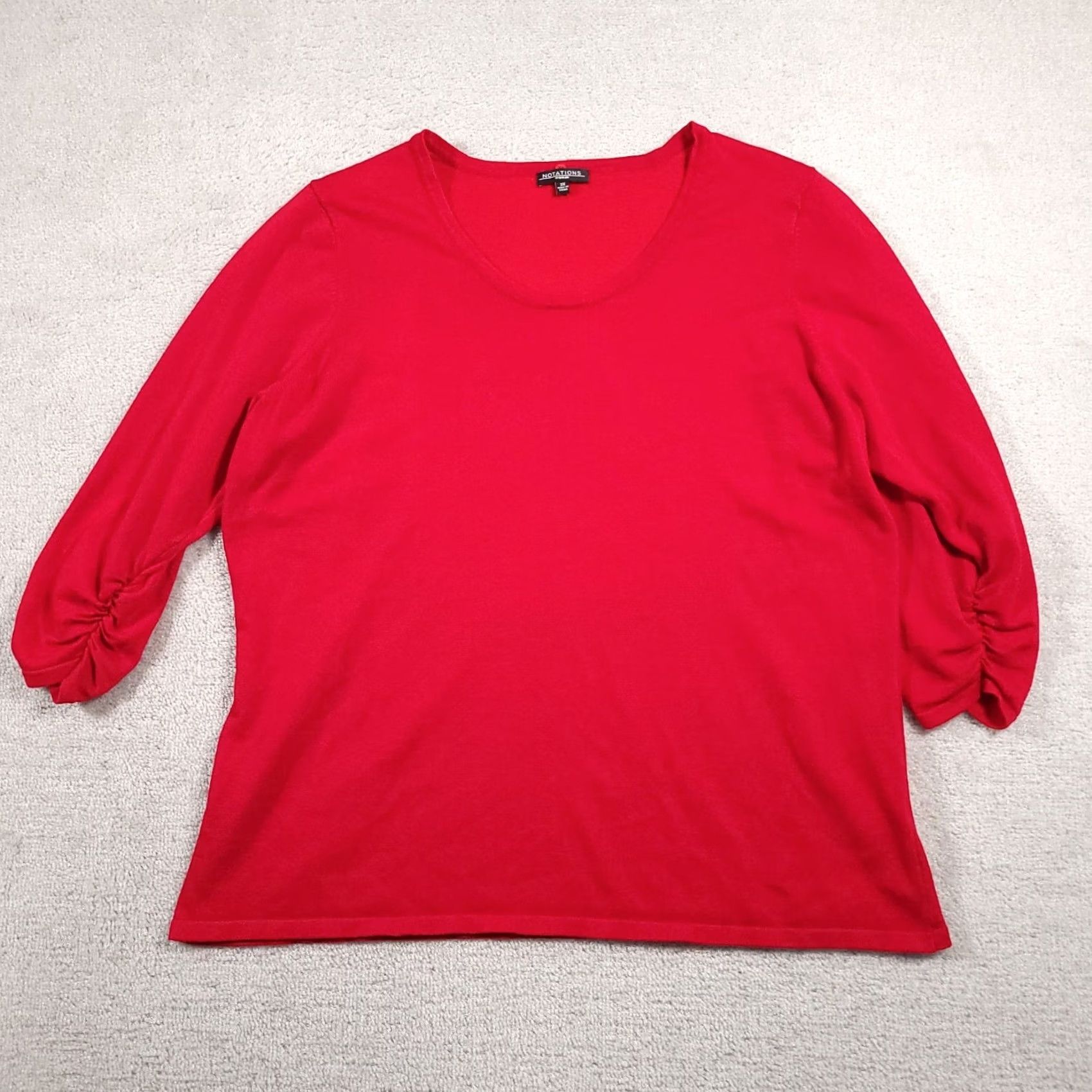 Vintage Notations Sweater Women's 3X Plus Red 3/4 Sleeve Ruched Knit Scoop Neck Size XXL / US 16-18 / IT 52-54 - 2 Thumbnail