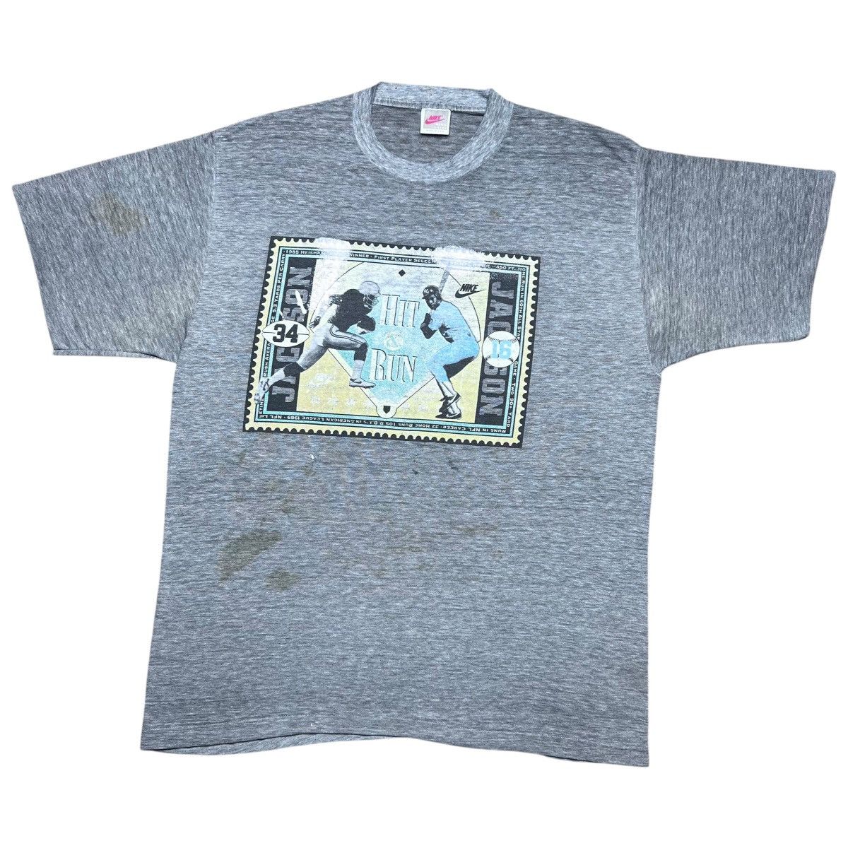 Nike × Vintage Vintage 1980s Nike Bo Jackson Hit & Run Graphic T-Shirt Size US L / EU 52-54 / 3 - 1 Thumbnail