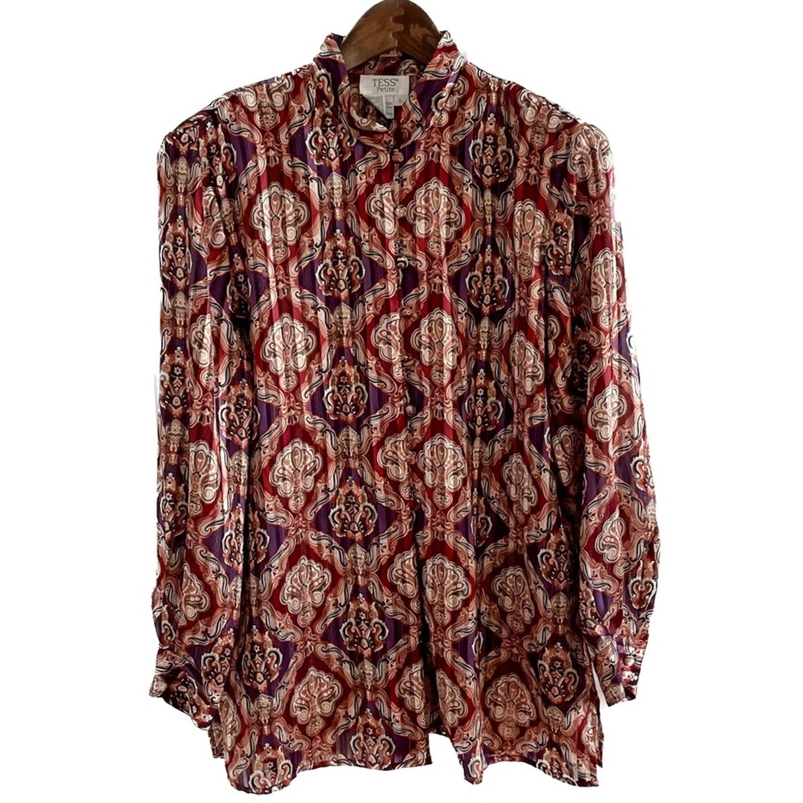 Vintage Vintage medallion crinkle pleated collarless metallic blouse Size L / US 10 / IT 46 - 8 Thumbnail
