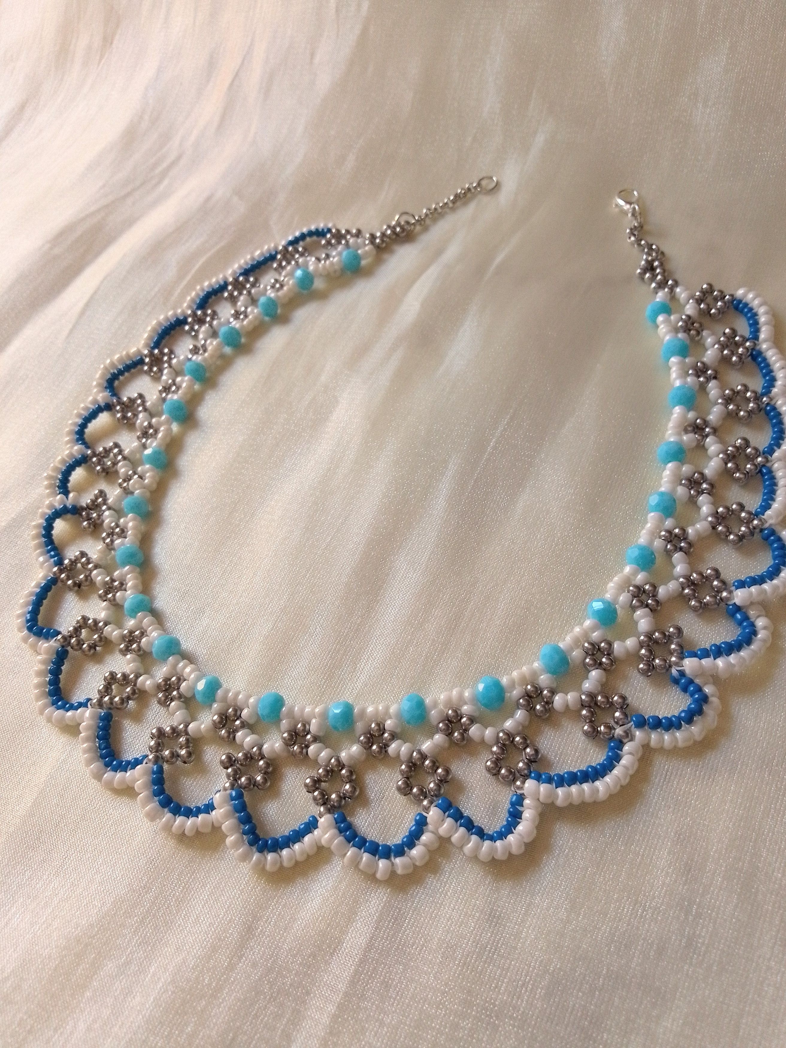 Handmade Choker Necklace White Blue Super glamour Size ONE SIZE - 1 Thumbnail