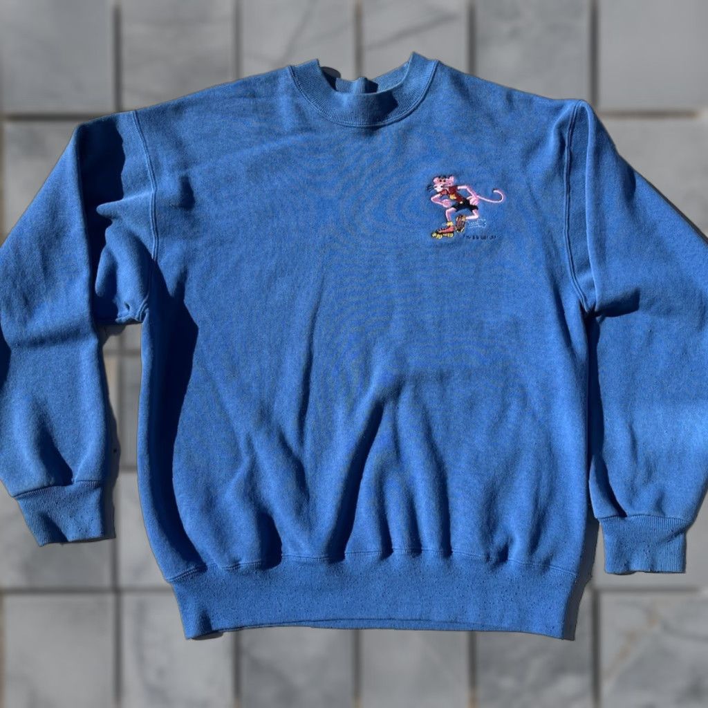 Hanes VINTAGE Hanes Sweatshirt Blue Pink Panther L Crew Neck Long Sleeve Cartoon Size US XL / EU 56 / 4 - 1 Thumbnail