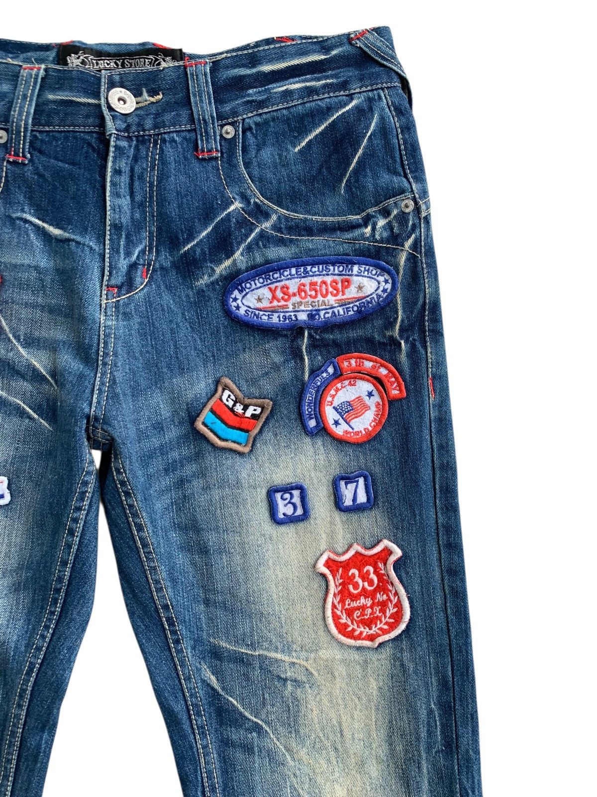 If Six Was Nine Vintage Lucky Store Patches Avant Garde Jeans 🇯🇵 Size US 34 / EU 50 - 4 Thumbnail