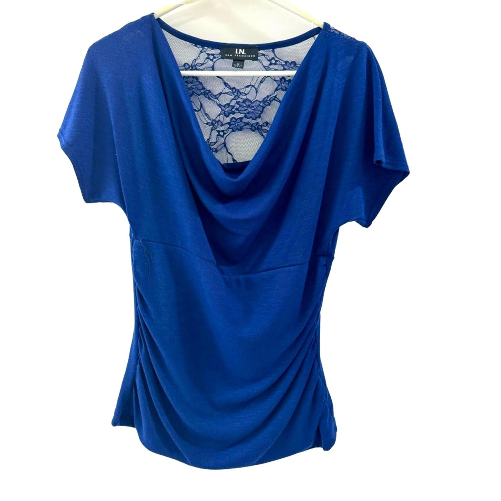 Designer Y2k Inspired Royal Blue Cowl Neck Ruched Lace Top- Size M Size M / US 6-8 / IT 42-44 - 1 Thumbnail