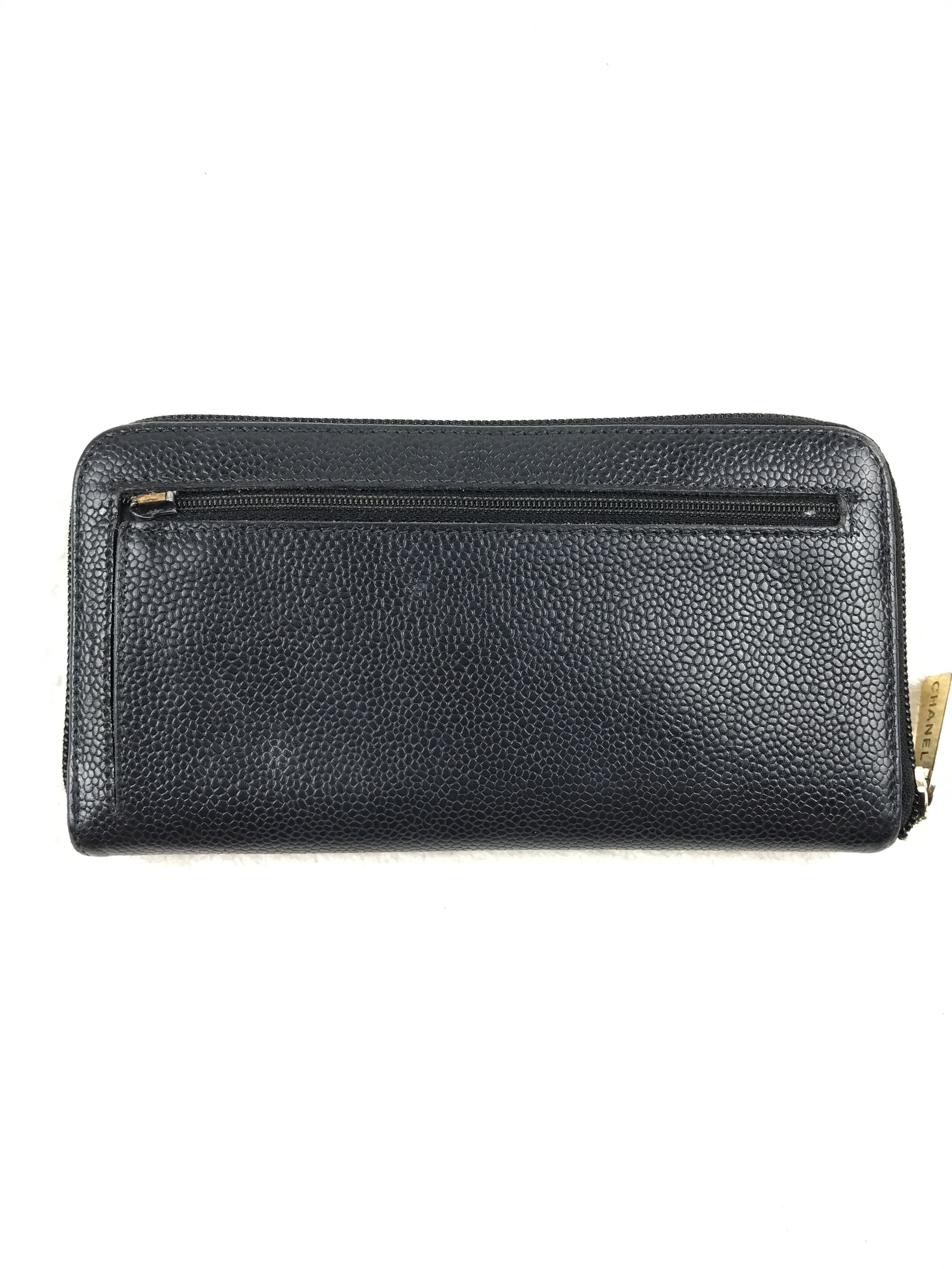 Chanel Vintage Chanel Black Caviar CC Logo Zip Around Long Wallet Size ONE SIZE - 2 Thumbnail
