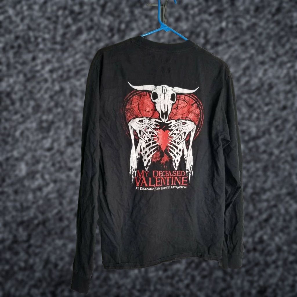 Hanes Hanes Mens M T-Shirt - Deceased Farm Double-Sided Skull Halloween - Black Cotton Long Sleeve Crew Neck - Brand Regular Fit Size US M / EU 48-50 / 2 - 1 Thumbnail