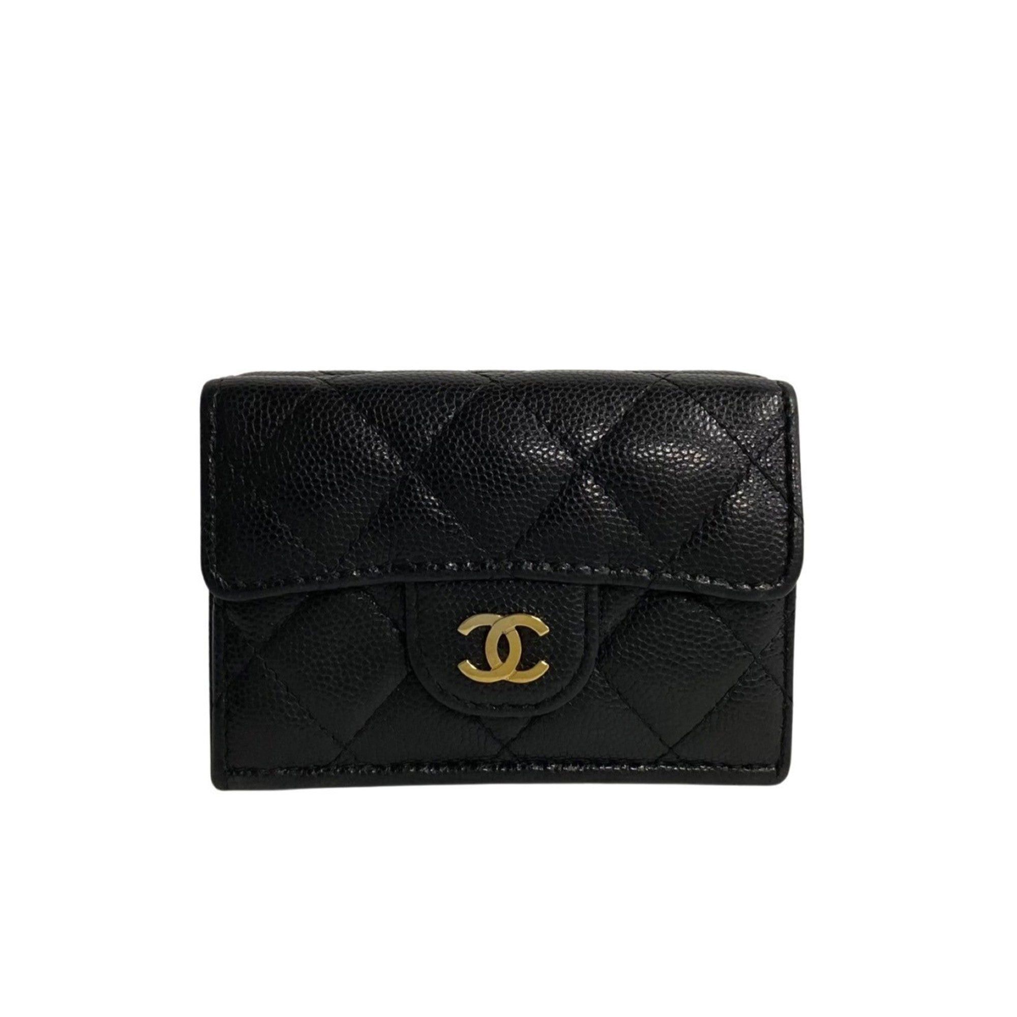 image of Chanel Matelasse Cocomark W Matt Caviar Skin Trifold Wallet Black 42011, Women's