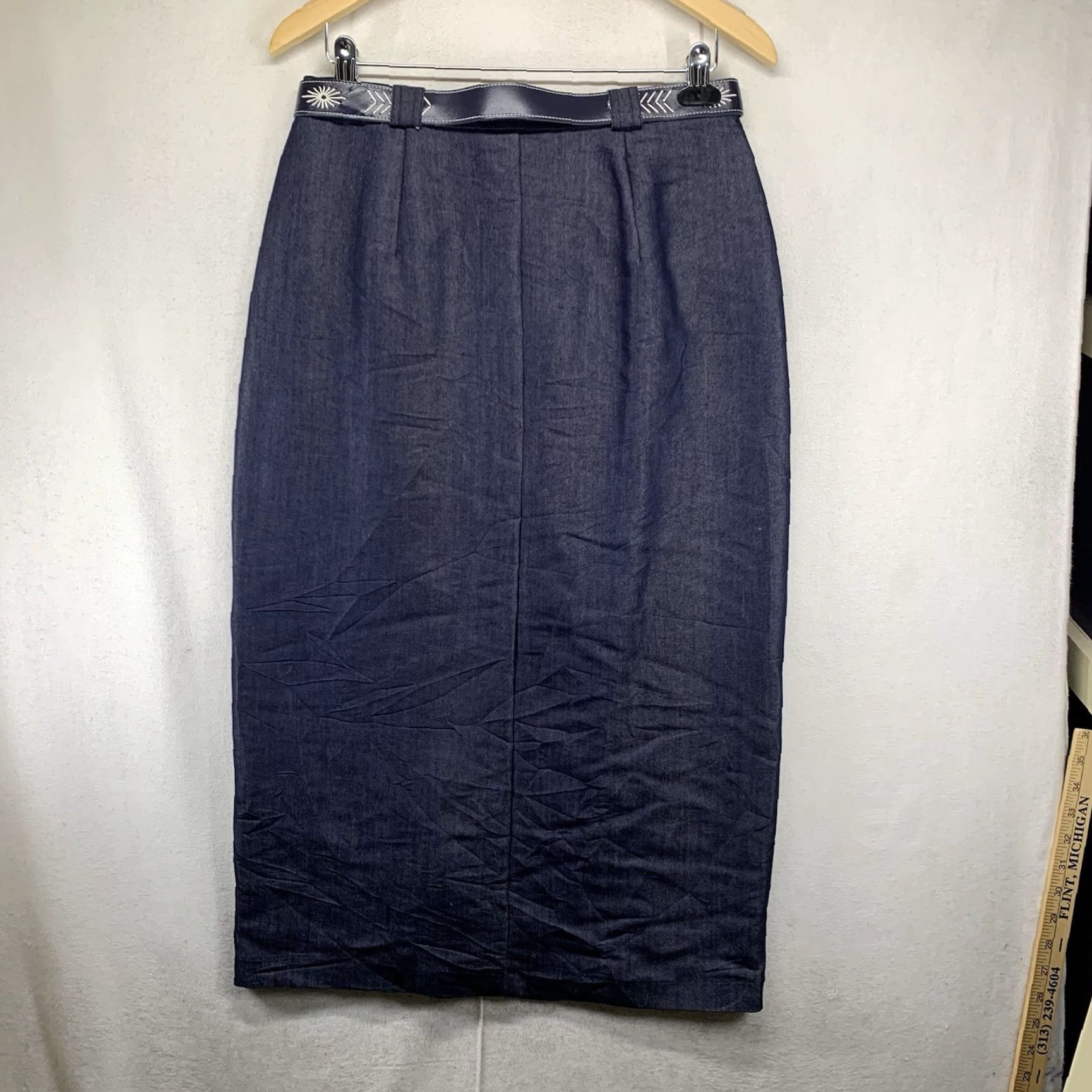 Vintage VINTAGE SK & COMPANY Indigo Blue Midi Skirt 14 Buttons Belted Pockets A-Line Womens Regular 14 Blue 90s Southwestern Style Size 36" / US 14 / IT 50 - 2 Thumbnail