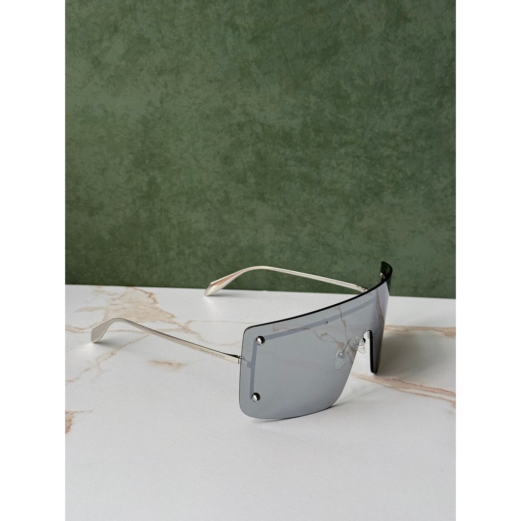 Alexander McQueen NEW Alexander McQueen AM0412S Silver Mirror Mask Sunglasses Size ONE SIZE - 4 Thumbnail