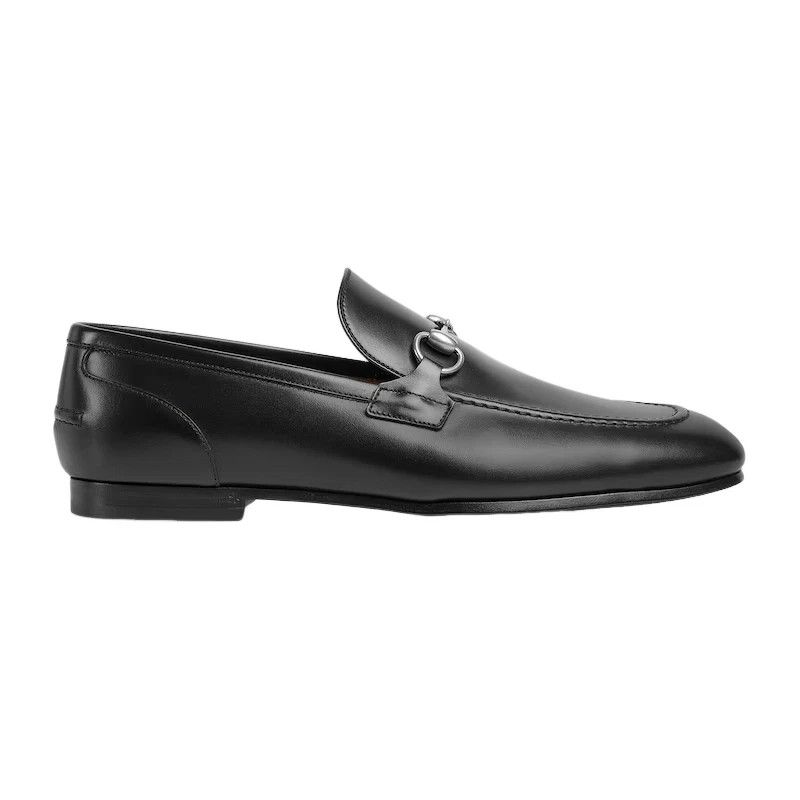 GUCCI Jordaan Men Blk/Sil Lthr Horsebit Loafers N/Auth