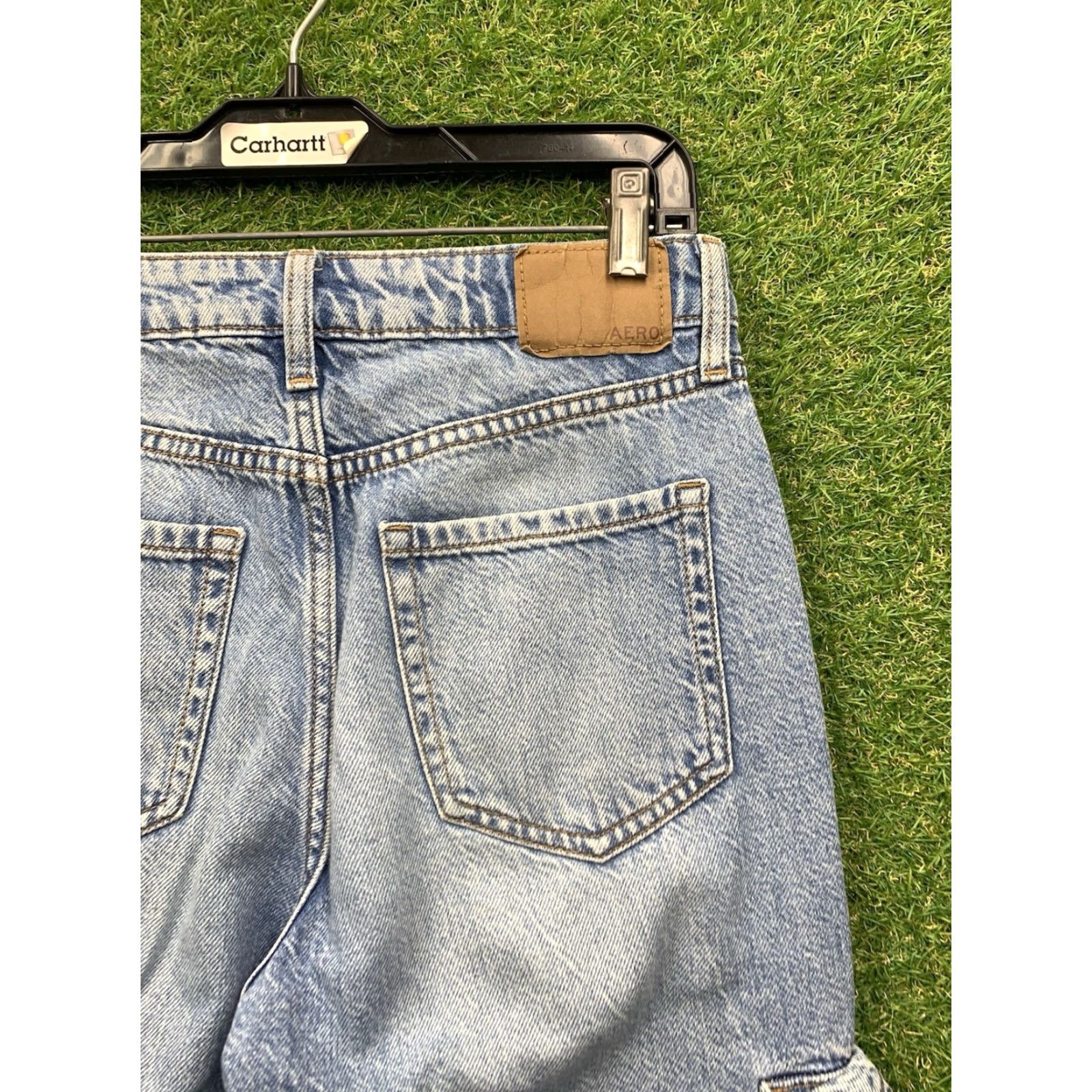 Vintage Aéropostale Jeans Womens 0 High Rise Wide-Leg Cargo Light Wash Blue 90s Grunge Indie Regular Womens Jeans Size 25" / US 0 / IT 36 - 3 Thumbnail