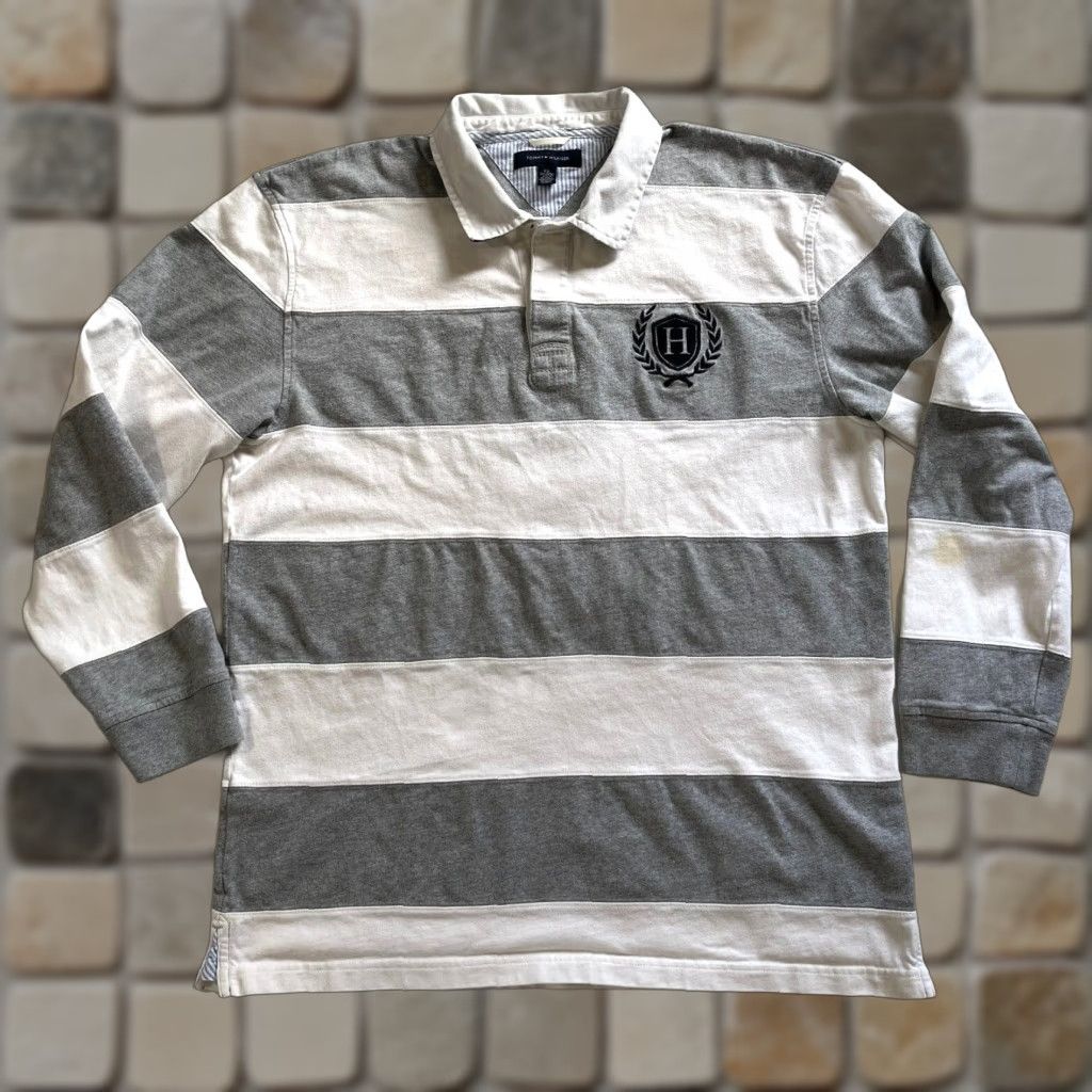 Tommy Hilfiger VINTAGE Tommy Hilfiger Men’s Long Sleeve Rugby Shirt Striped 2XL White Gray Size US XXL / EU 58 / 5 - 1 Thumbnail