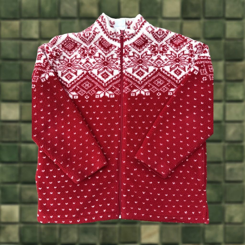 Northern Reflections VINTAGE Northern Reflections Sherpa Fleece Jacket Full Zip Nordic Fair Isle Red Womens L Size L / US 10 / IT 46 - 1 Thumbnail