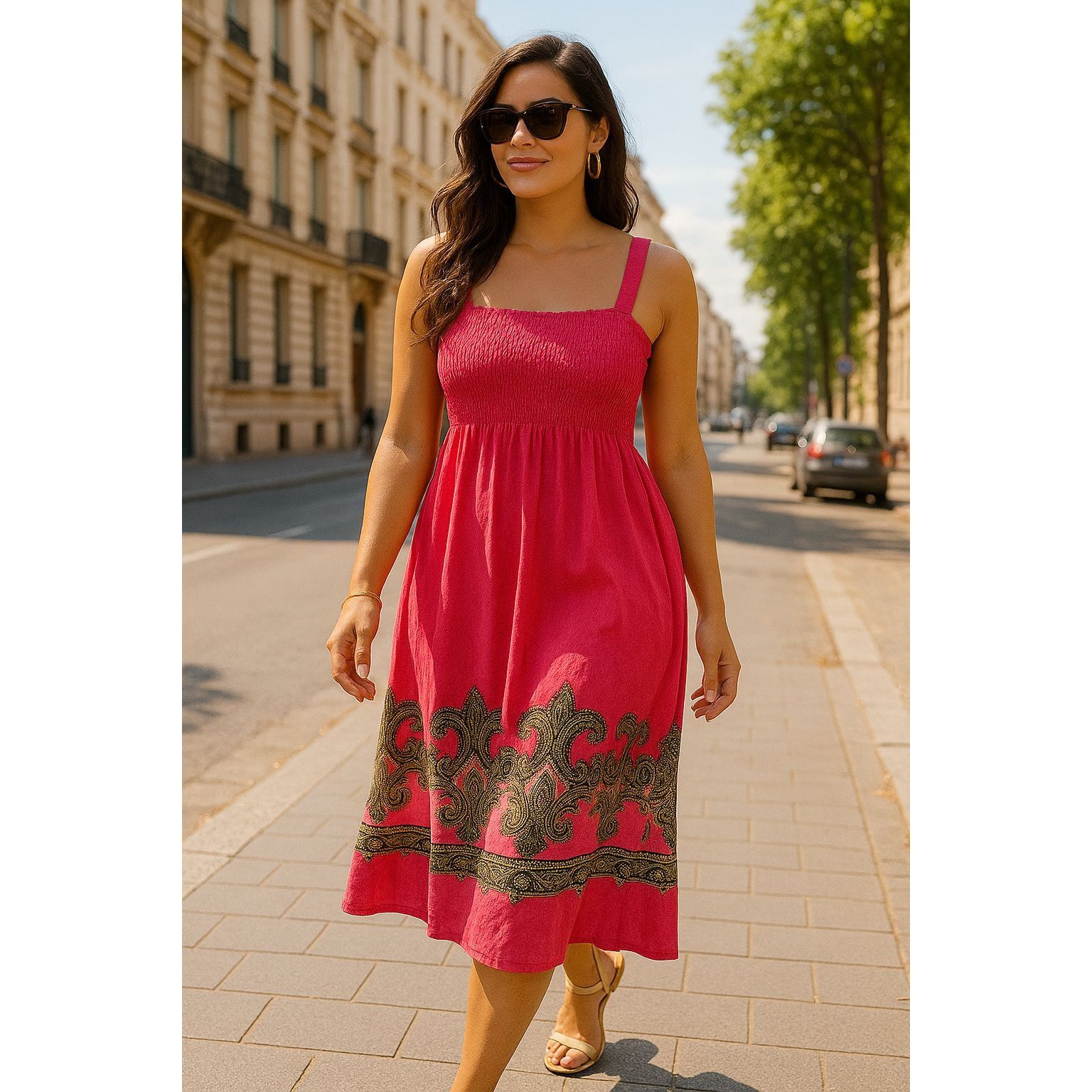 Other Ace Fashion Boho Paisley Bright Pink Print Sundress Sleevele Size XXL / US 16-18 / IT 52-54 - 6 Thumbnail