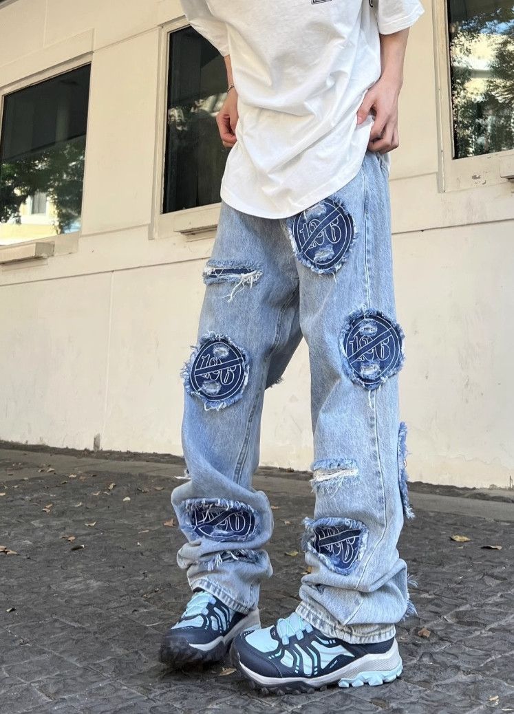 Japanese Brand × Jean Street Hip Hop Embroidered Wide Leg Jeans Size US 31 - 4 Thumbnail