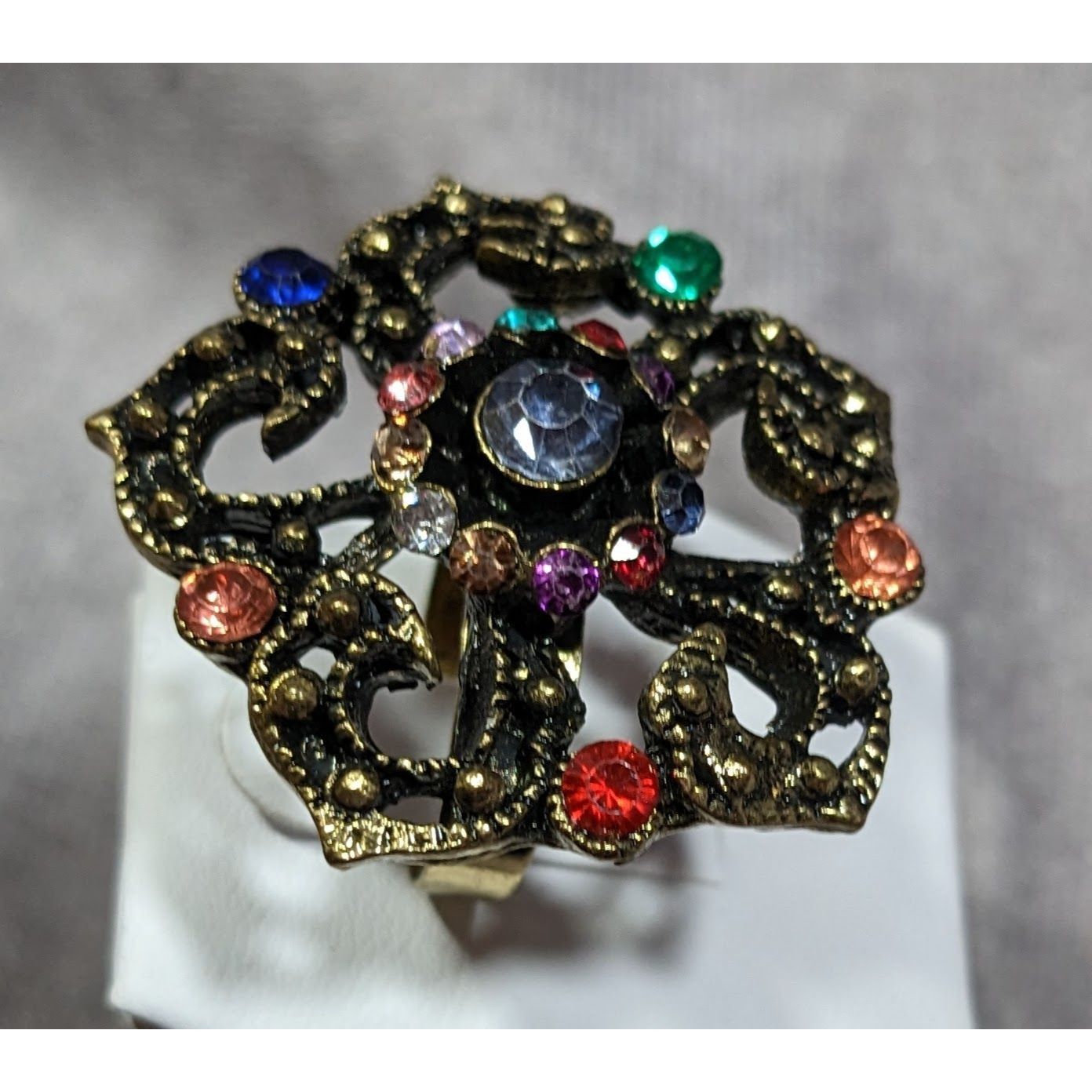 Other Floral Glam Stylized Rainbow Gem Gold Tone Ring Size ONE SIZE - 7 Thumbnail