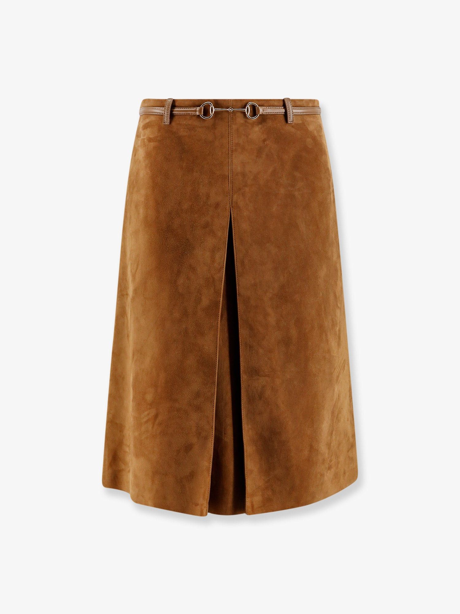 スカート GUCCI BROWN SUEDE SKIRT WITH HORSEBIT DETAIL GUCCI Web-Stripe & Horsebit Suede Skirt in Brown | endource