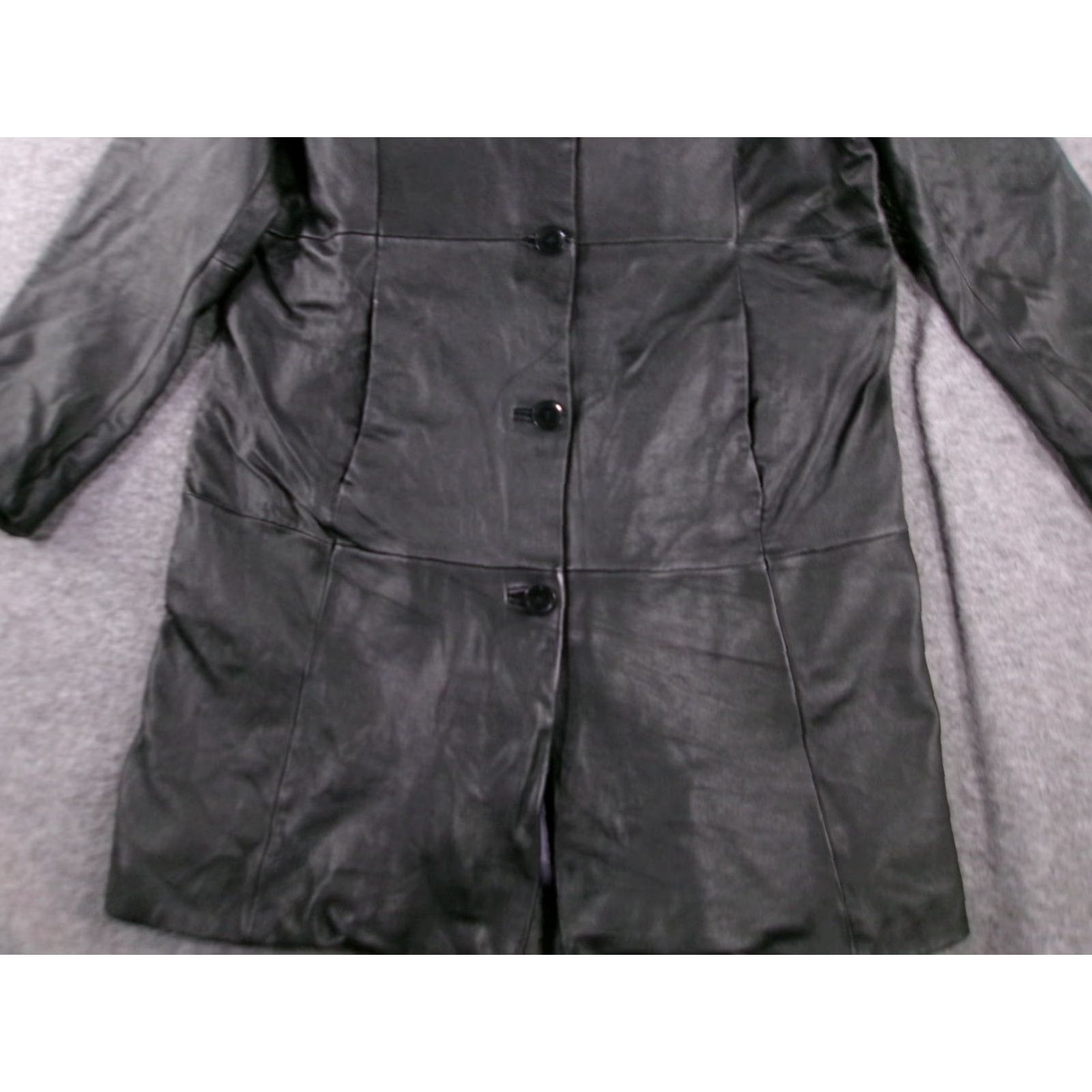 Vintage Wilsons Leather Jacket Women Large Black Pelle Studio Button Trench Coat Lined Size L / US 10 / IT 46 - 3 Thumbnail