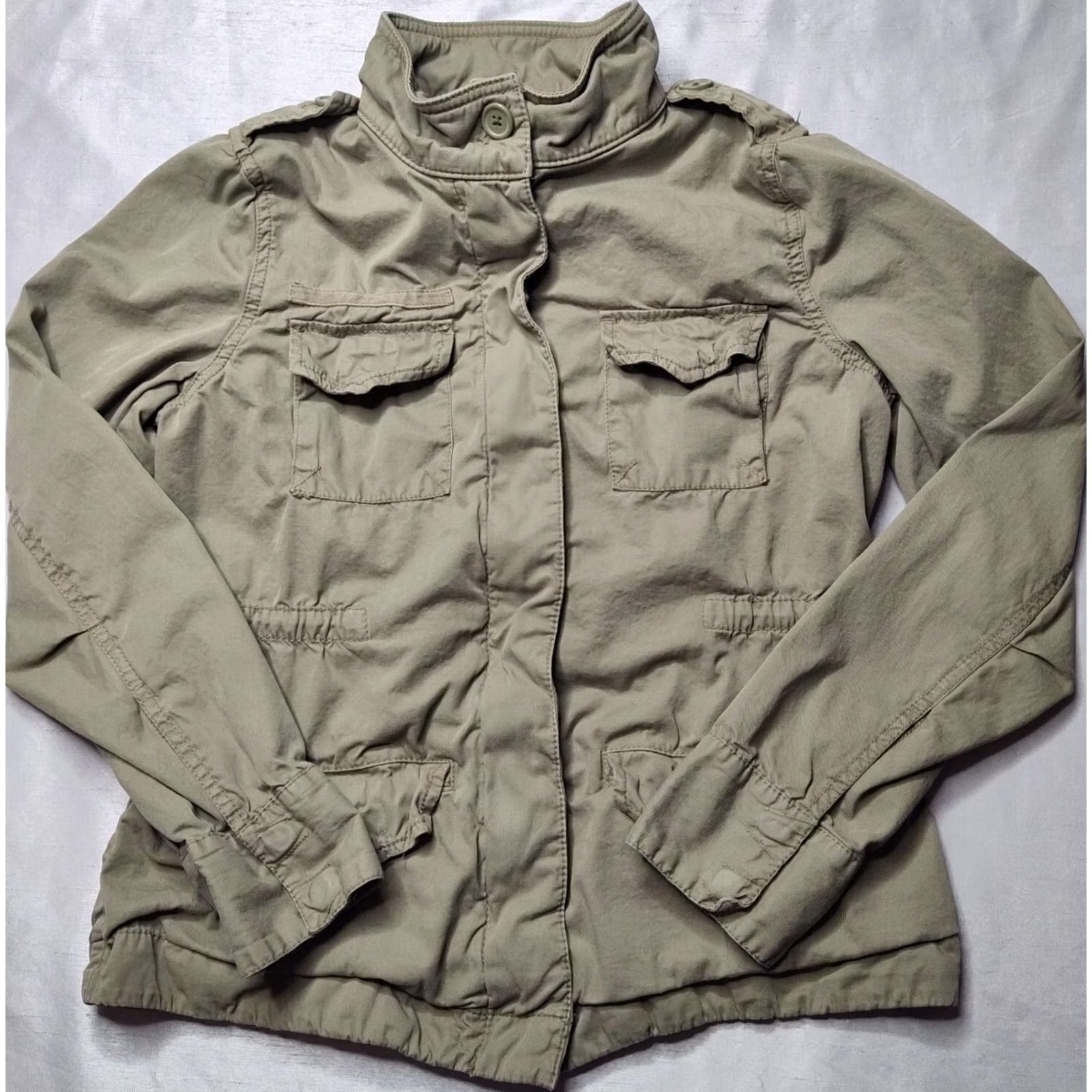 Gap GAP Women Small Olive Drab 100% Cotton Long Sleeve Utility Jacket, Regular Fit, Solid, Full Zip, Pockets, All Seasons, Casual, Green, Jacket, Women Size S / US 4 / IT 40 - 3 Thumbnail
