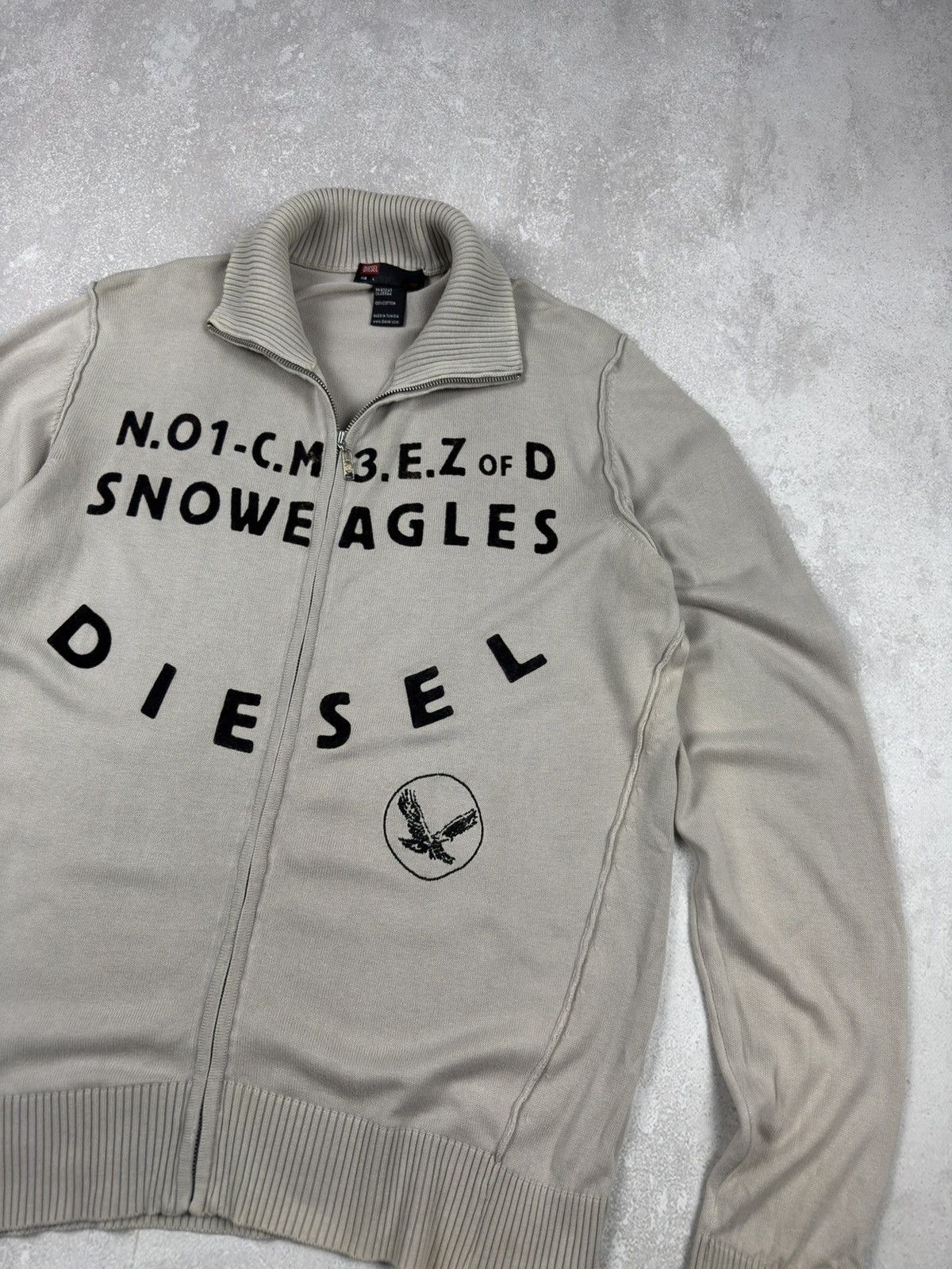 Diesel Vintage Diesel Snoweagles Light Zip Beige Sweater Y2K Size US L / EU 52-54 / 3 - 6 Thumbnail