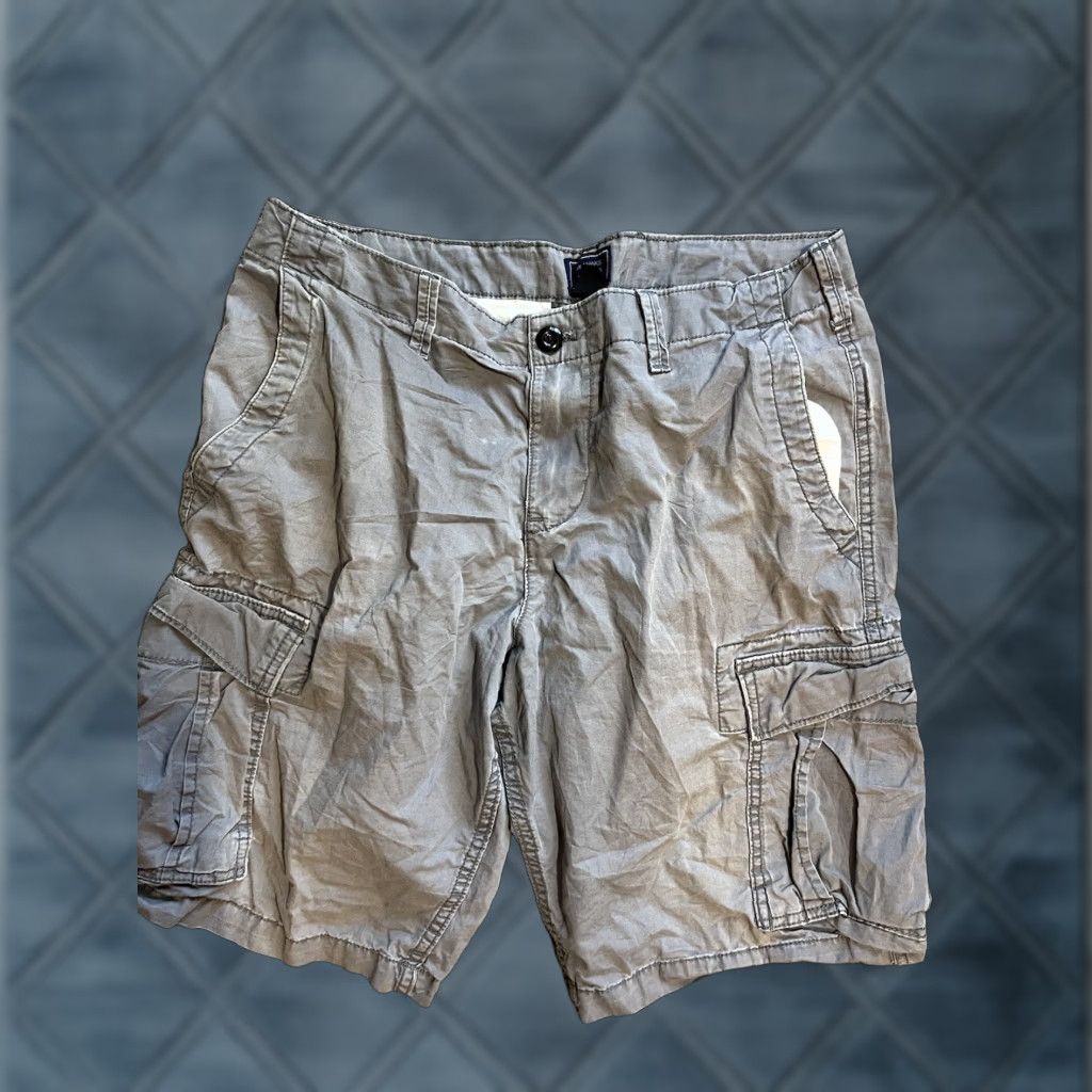 Gap VINTAGE Gap Lived In Fit Cargo Shorts Men 31 Gray Cotton Button Fly Drawstring Pockets Workwear 90s Mens Size US 31 - 1 Thumbnail