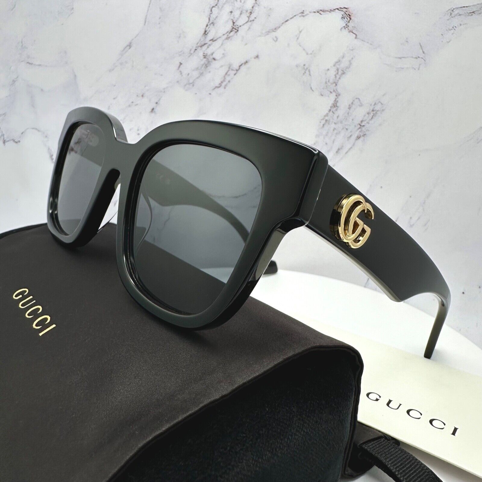 Gucci New Gucci Sunglasses Black Gold GG Logo 52-21-145 Authentic Size ONE SIZE - 3 Thumbnail