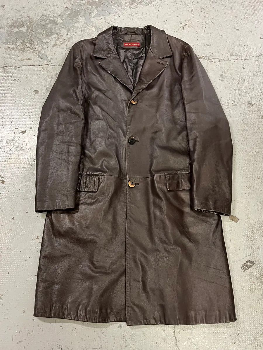 Emporio Armani 1990s Emporio Armani Dark Brown Leather Trench Coat Size US M / EU 48-50 / 2 - 1 Thumbnail
