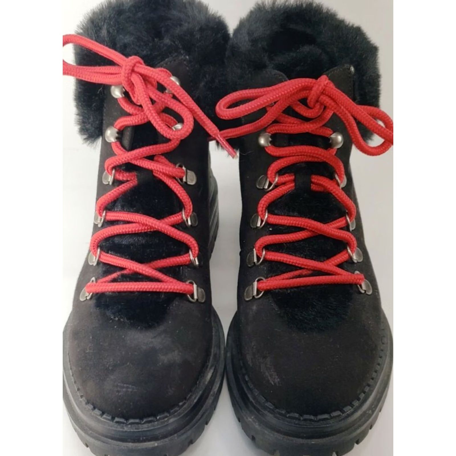 Sugar Sugar Boots Womens Black Rolls Women Winter Suede Lugged Soles Red Laced Hiker Size US 8 / IT 38 - 3 Thumbnail