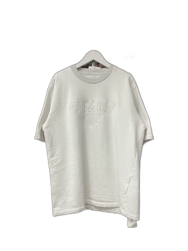 Prada Prada White Embossed Logo Short Sleeve Shirt-yf Size US M / EU 48-50 / 2 - 1 Thumbnail