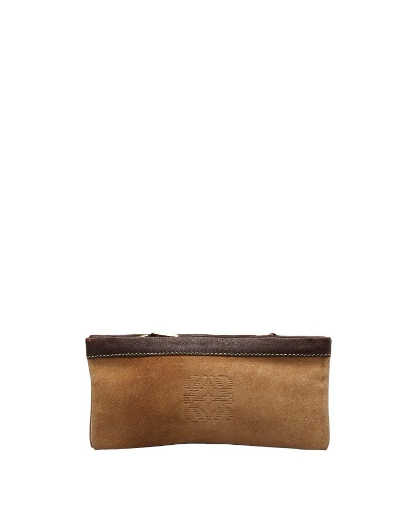 image of Loewe Suede And Leather Brown Clutch, Women's