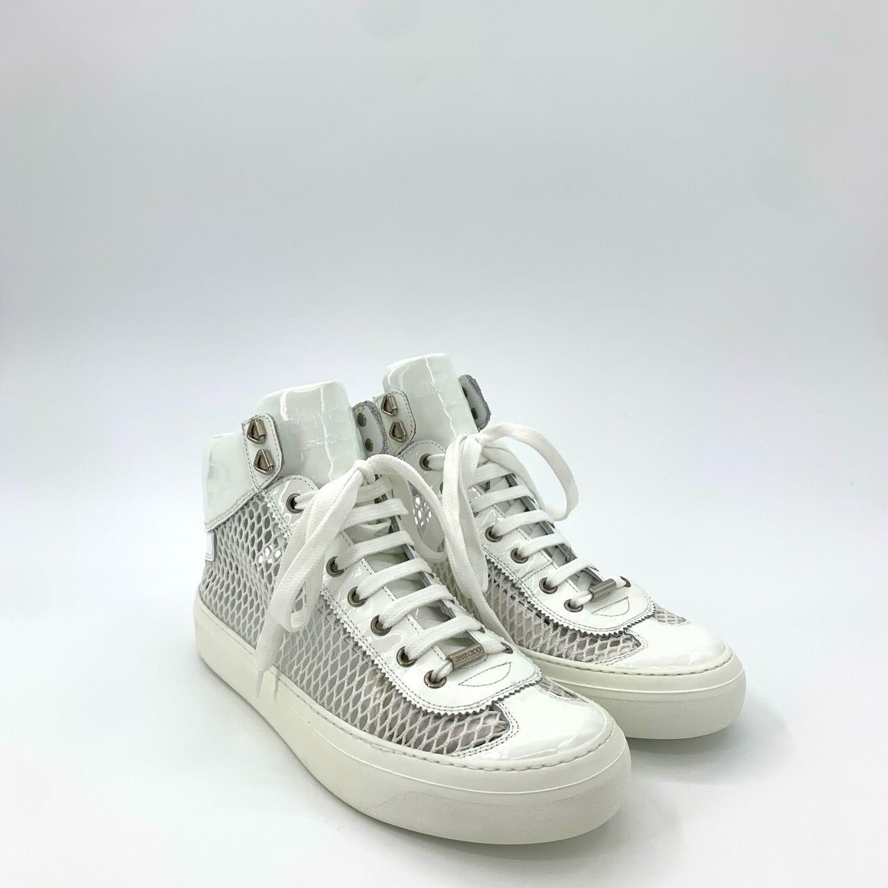 Jimmy Choo Jimmy Choo White Mesh & Leather High-Top Lace-Up Sneakers, S Size US 10 / IT 40 - 7 Thumbnail