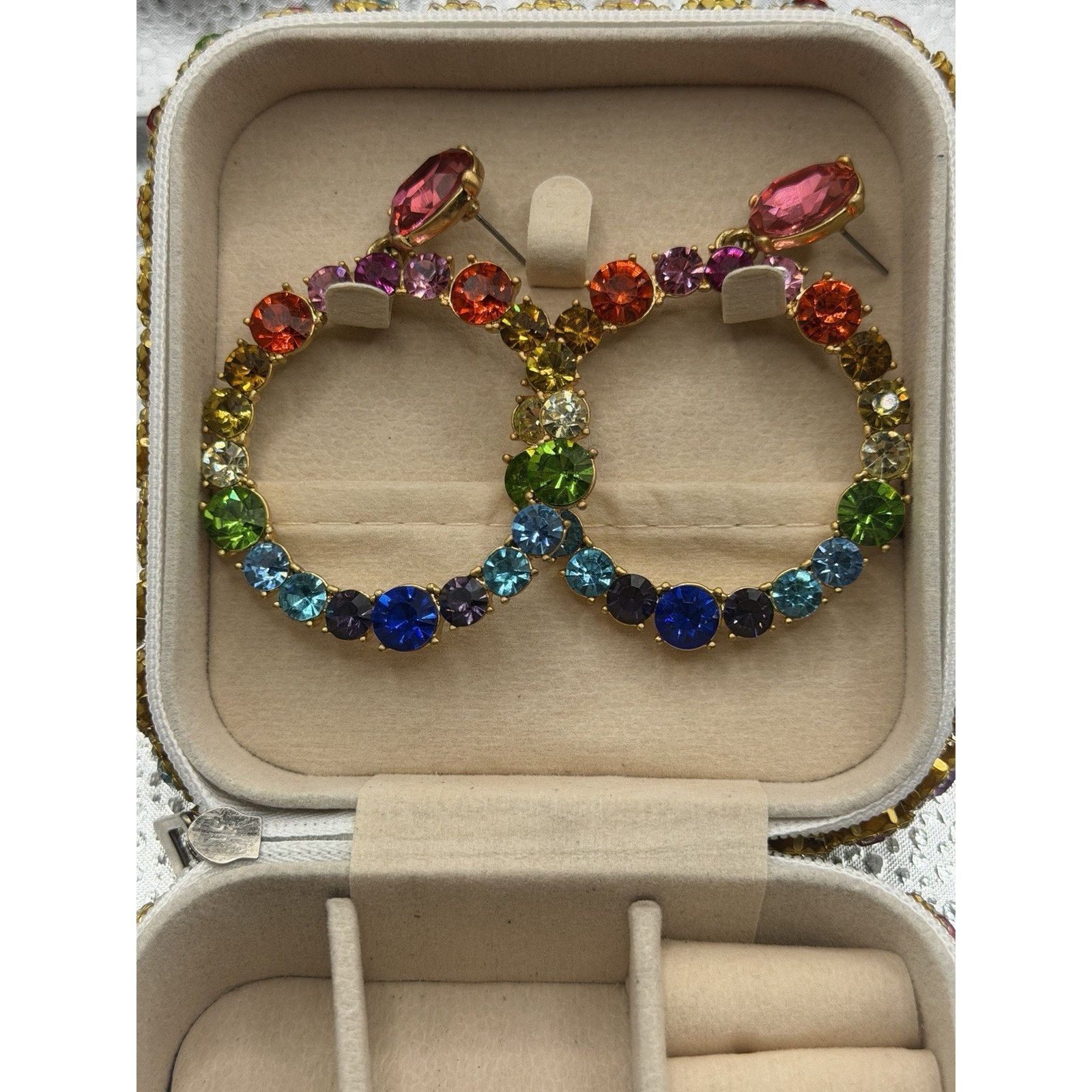 Oscar De La Renta OSCAR DE LA RENTA rainbow Crystal Gold Plated Hoop Earrings Size ONE SIZE - 3 Thumbnail
