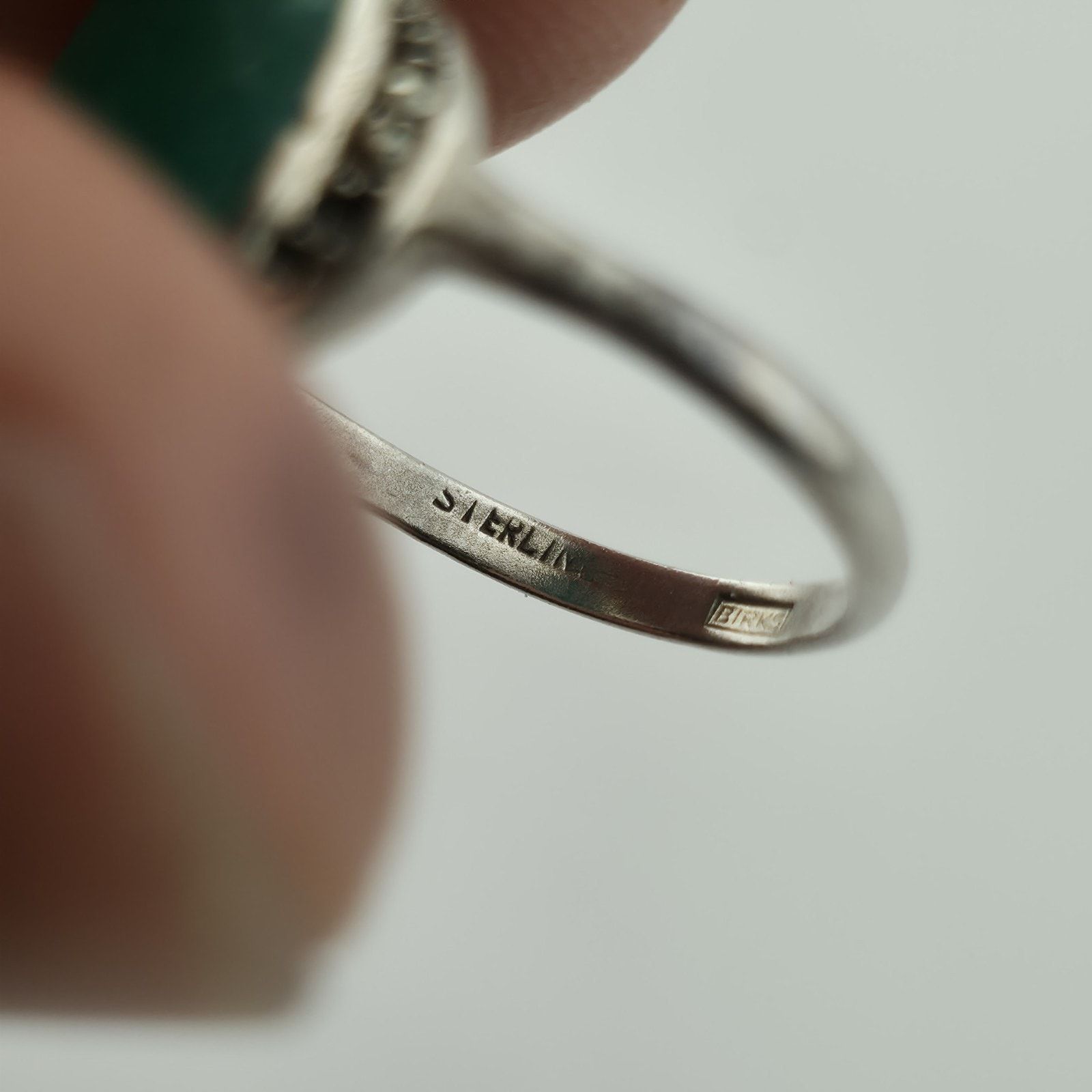 Other Birks Sterling Silver Green Stone Ring Size 6.5 Vintage Size ONE SIZE - 6 Thumbnail