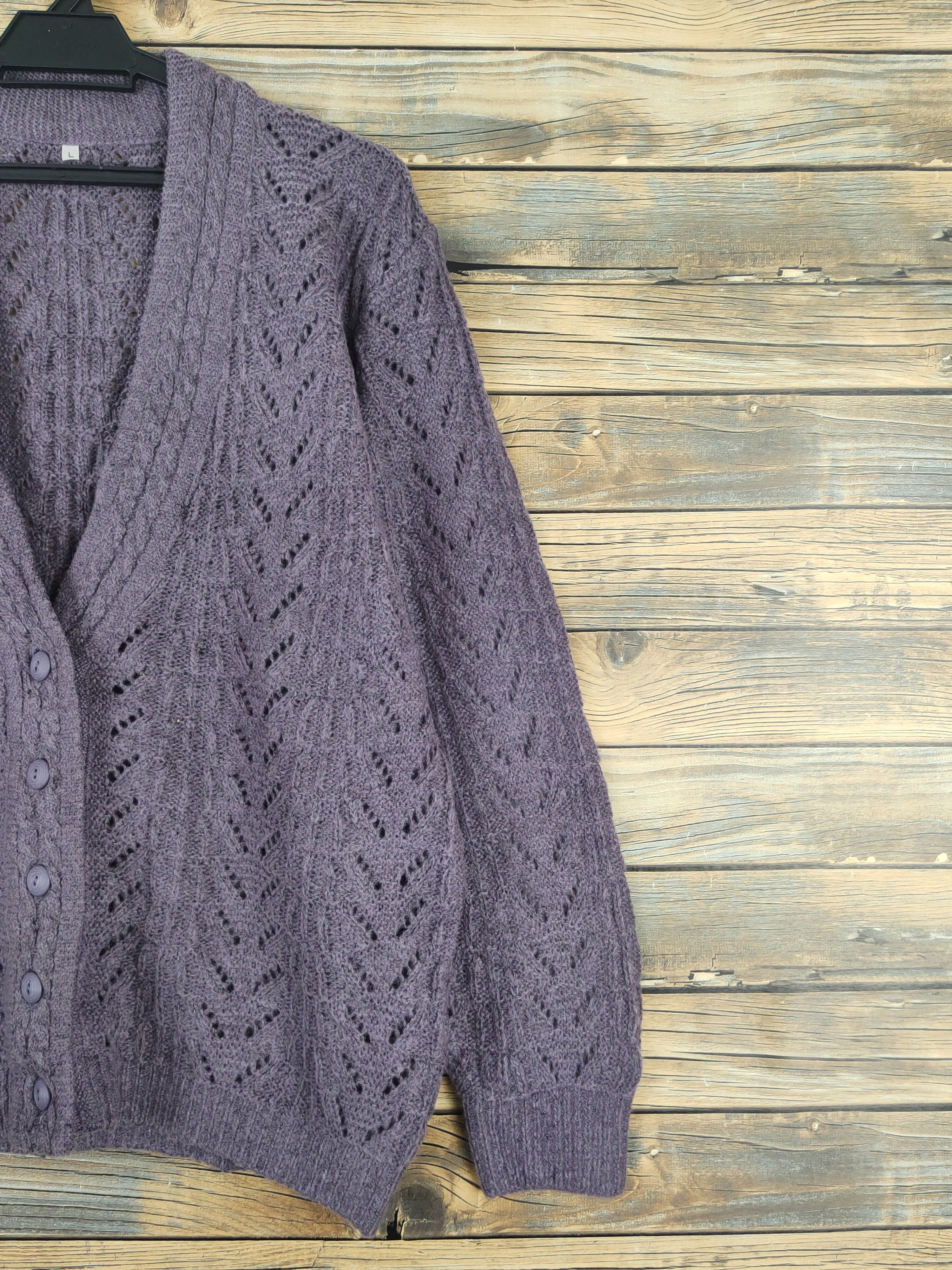 Japanese Brand Japan crochet vintage Purple Knitwear Cardigan #W1096 Size US L / EU 52-54 / 3 - 5 Thumbnail