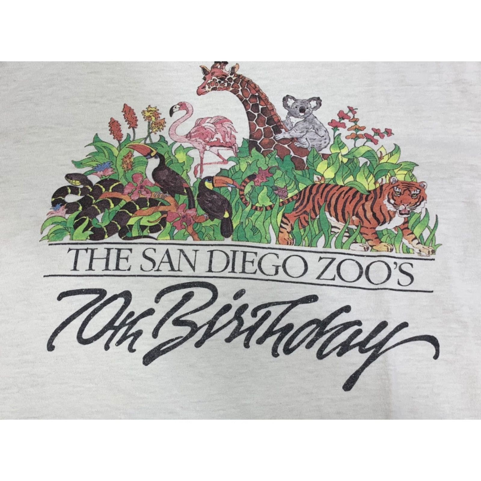 Hanes Vtg San Diego Zoos 70th Birthday Long Sleeve Shirt M White 90s Distress 11690 Size US M / EU 48-50 / 2 - 2 Thumbnail