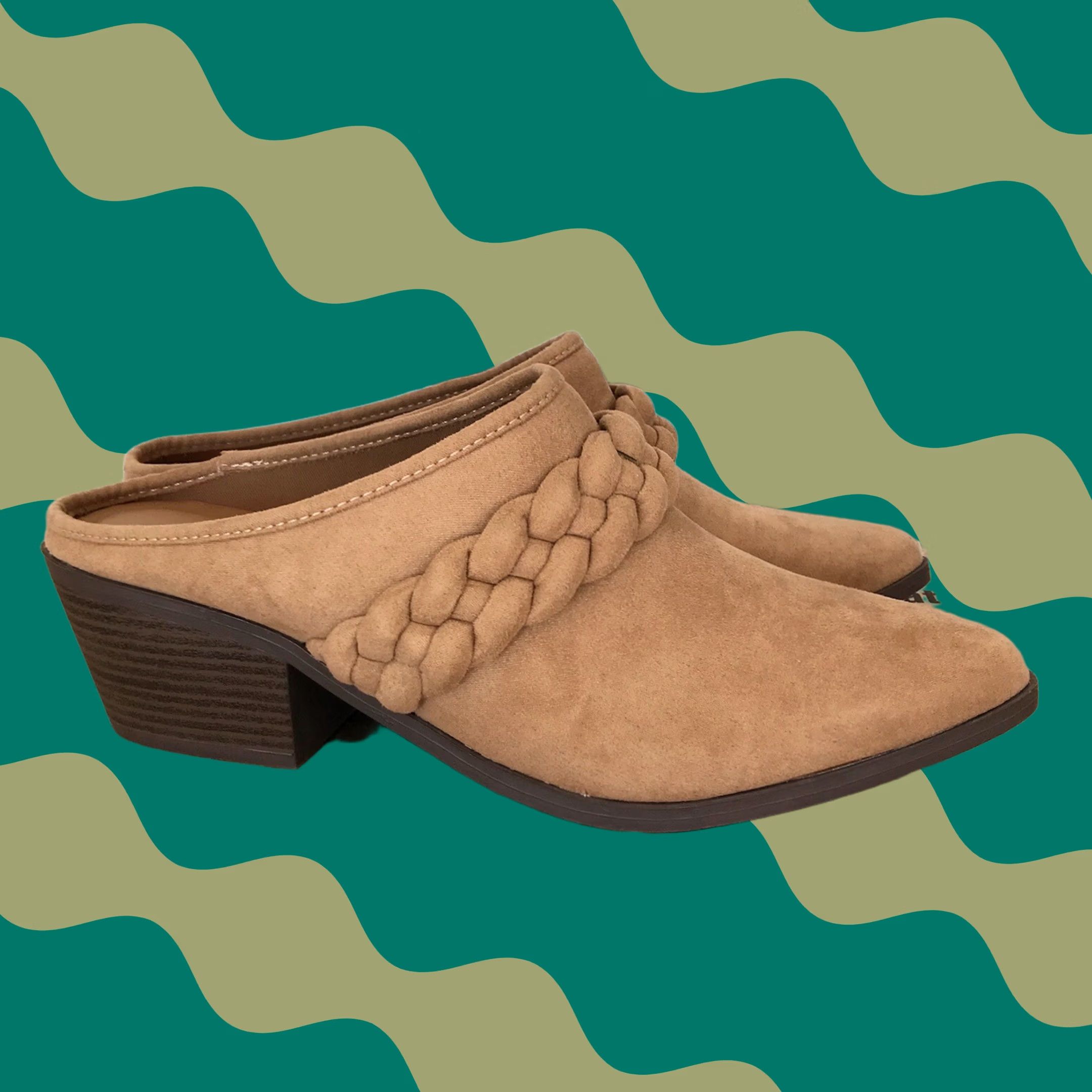 Vintage Qupid Montana Cognac Brown Faux Suede Braided Slip-On Mules Clogs 10 Women Casual Formal Bridal Shoes Size US 10 / IT 40 - 1 Thumbnail