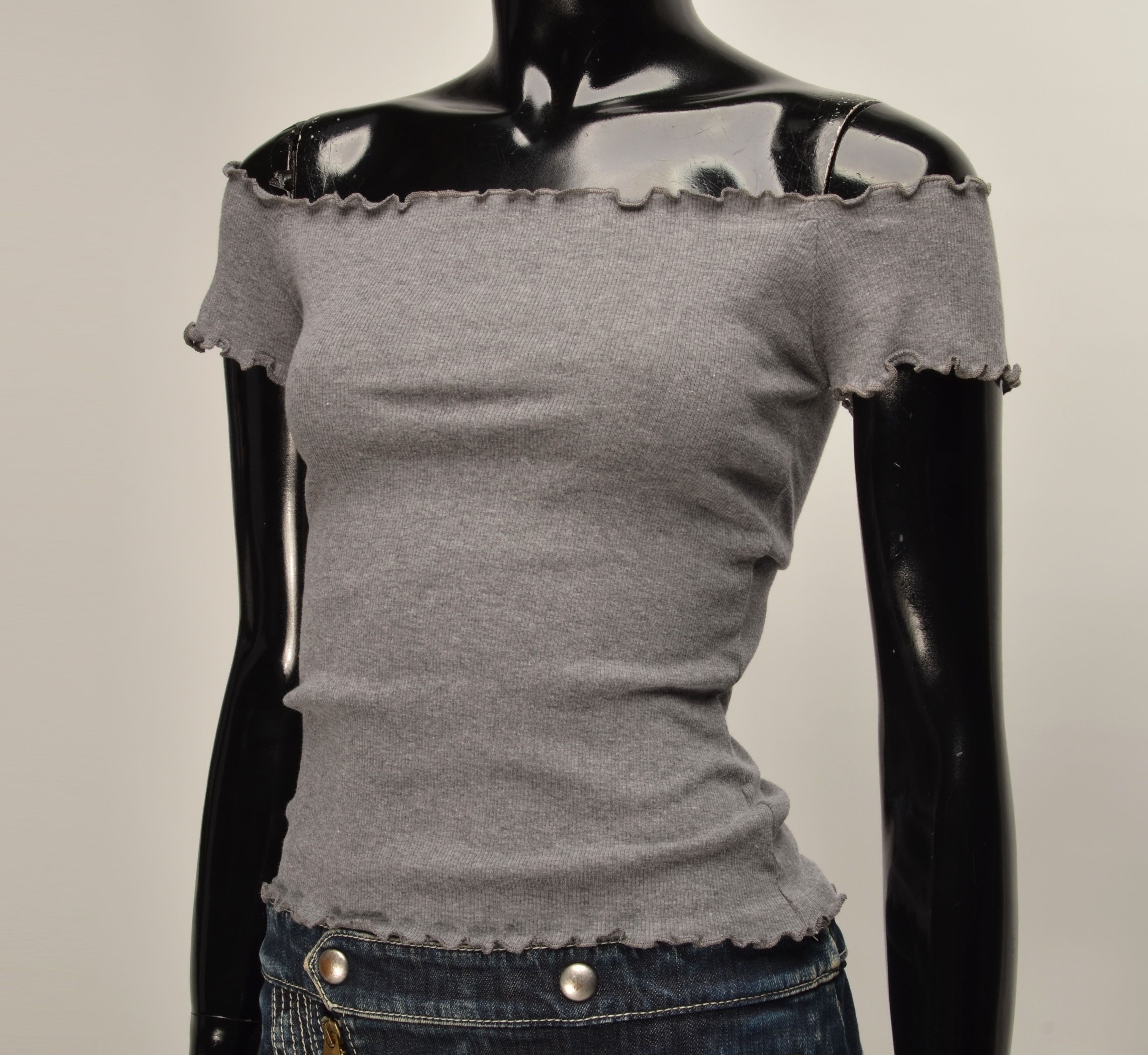 Hollister Hollister Y2K Rib Knit Gray Off Shoulders Babydoll Tee Top Size M / US 6-8 / IT 42-44 - 2 Thumbnail
