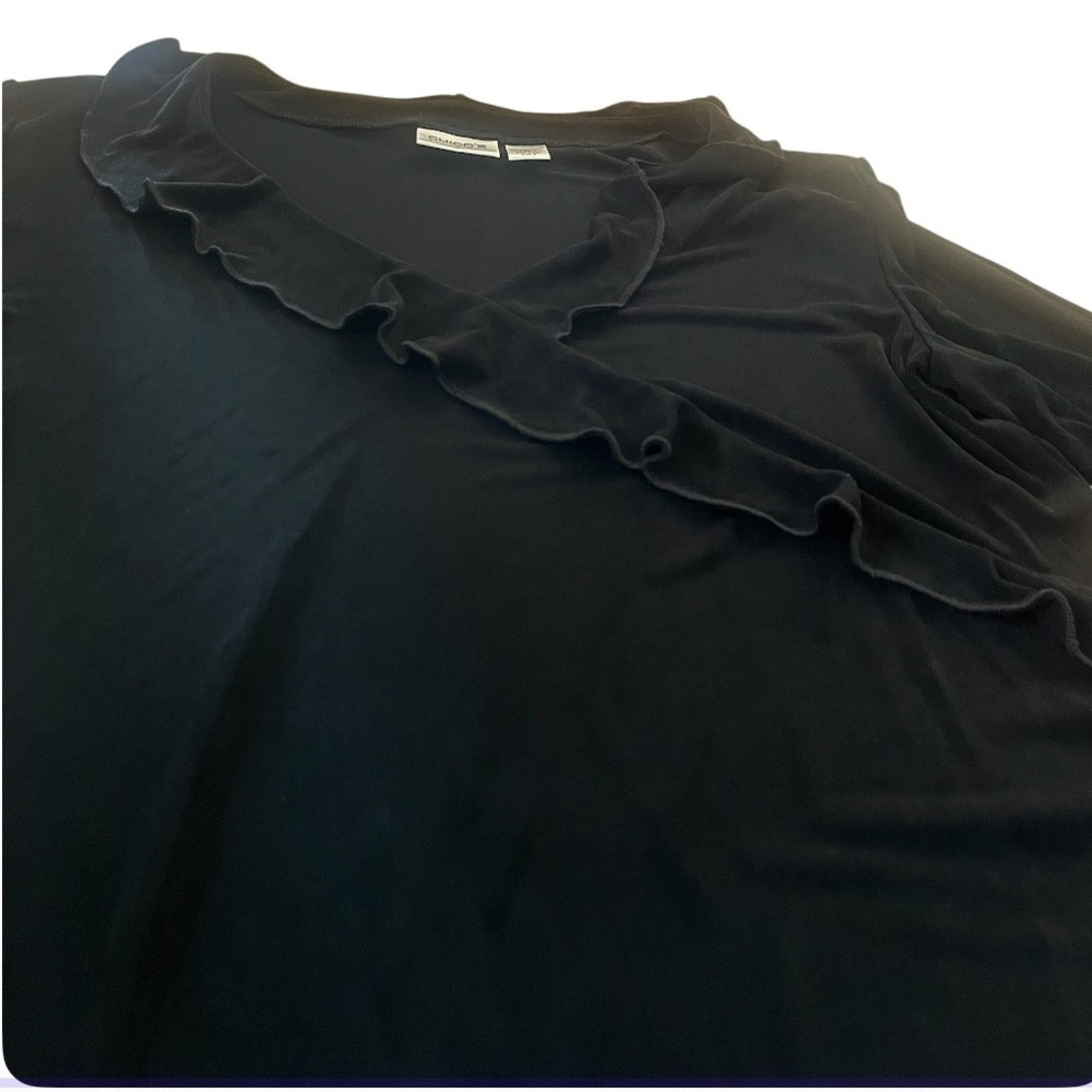 Chicos Chico's Travelers Black long sleeve Ruffled Blouse, 3 (16) Size L / US 10 / IT 46 - 2 Thumbnail