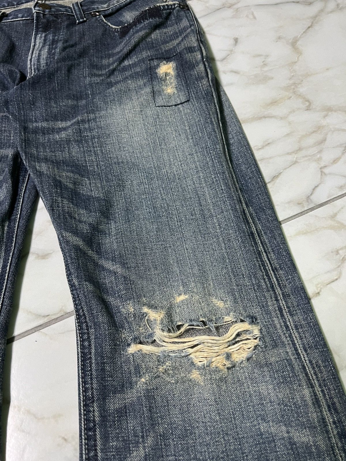 If Six Was Nine × Lee 💥FLARE💥VINTAGE LEE RIDER WASHED DISTRESS JEAN JAPAN Size US 33 - 6 Thumbnail