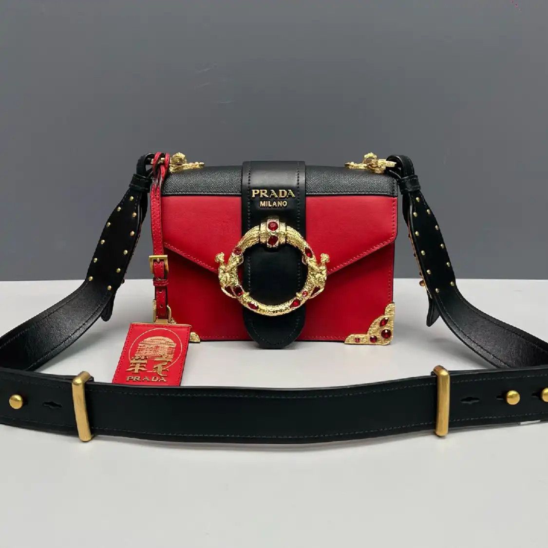 Prada PRADA Cahier red cowhide leather inlaid crossbody bag Size ONE SIZE - 1 Thumbnail