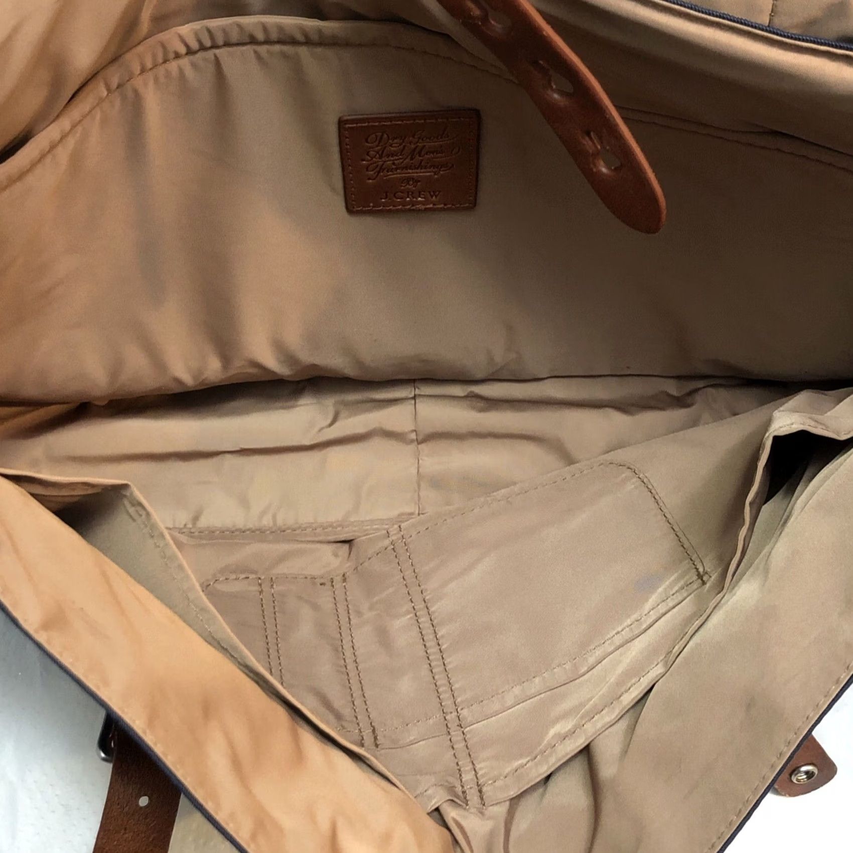 J.Crew J.CREW Canvas & Leather Messenger Bag Navy Brown Adjustable Strap | Work Travel 16in Medium Size ONE SIZE - 2 Thumbnail