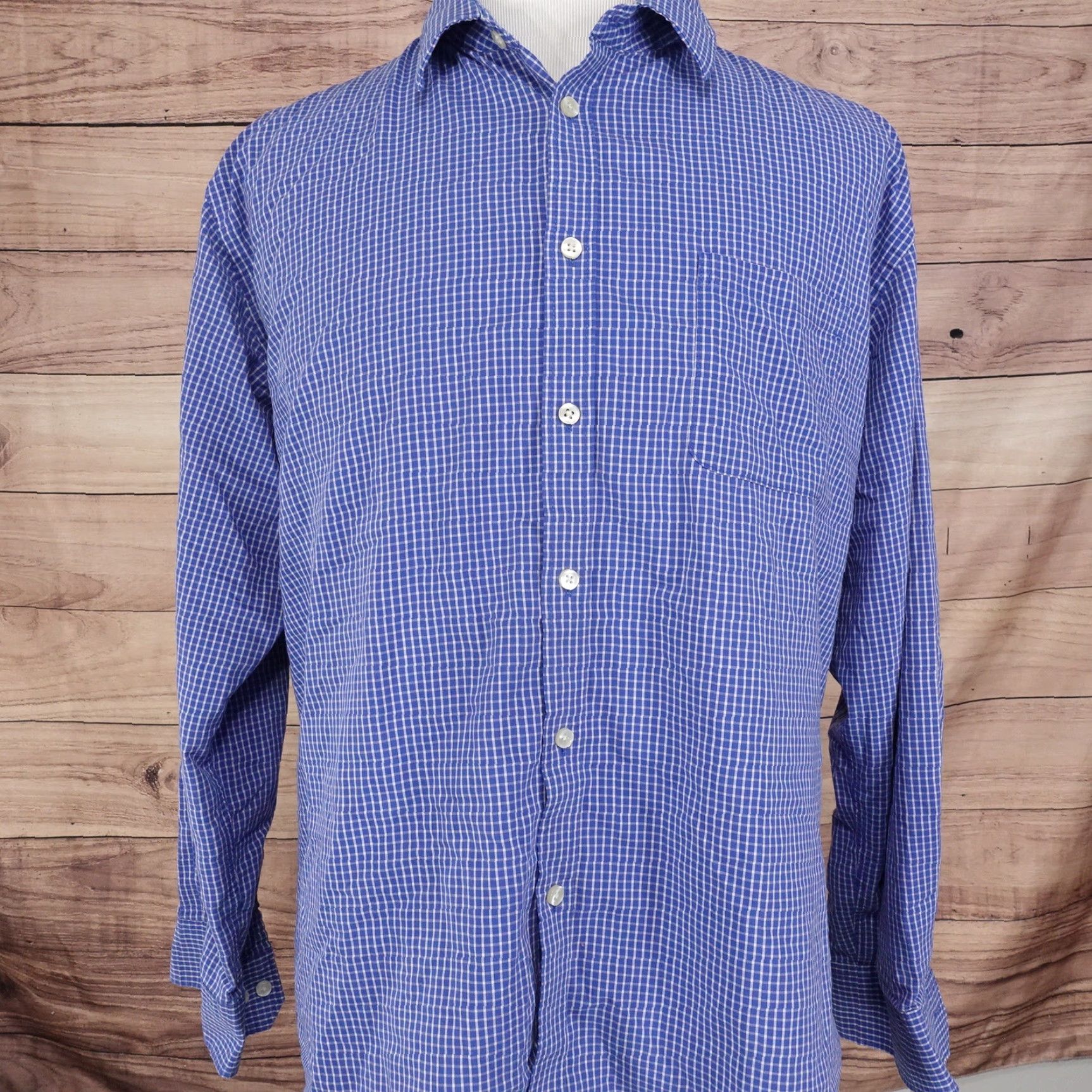 Van Heusen VAN HEUSEN Blue Check Button-Up Shirt Mens XL 17-17.5 Regular Fit Size US XL / EU 56 / 4 - 3 Thumbnail