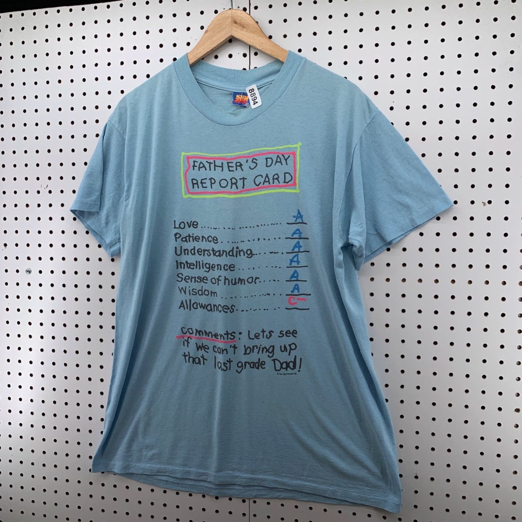 Vintage Vintage 80s Dad Funny Shirt Mens Large Blue Single Stitch Report Card T-Shirt Size US L / EU 52-54 / 3 - 3 Thumbnail
