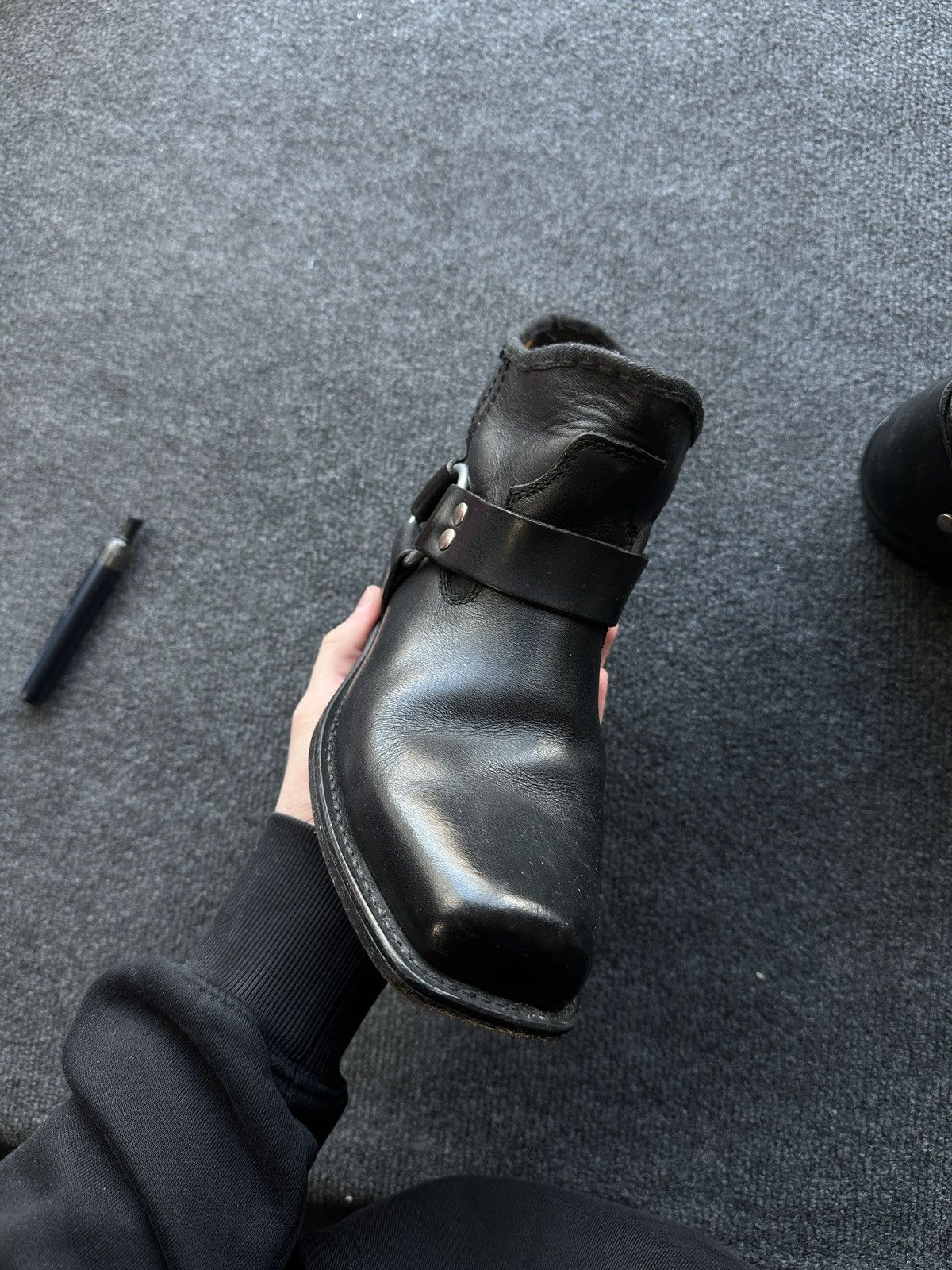 Leather WESTERN 🚨 LEATHER ANKLE METAL COWBOY BLACK BOOTS Size US 6.5 / EU 39-40 - 3 Thumbnail